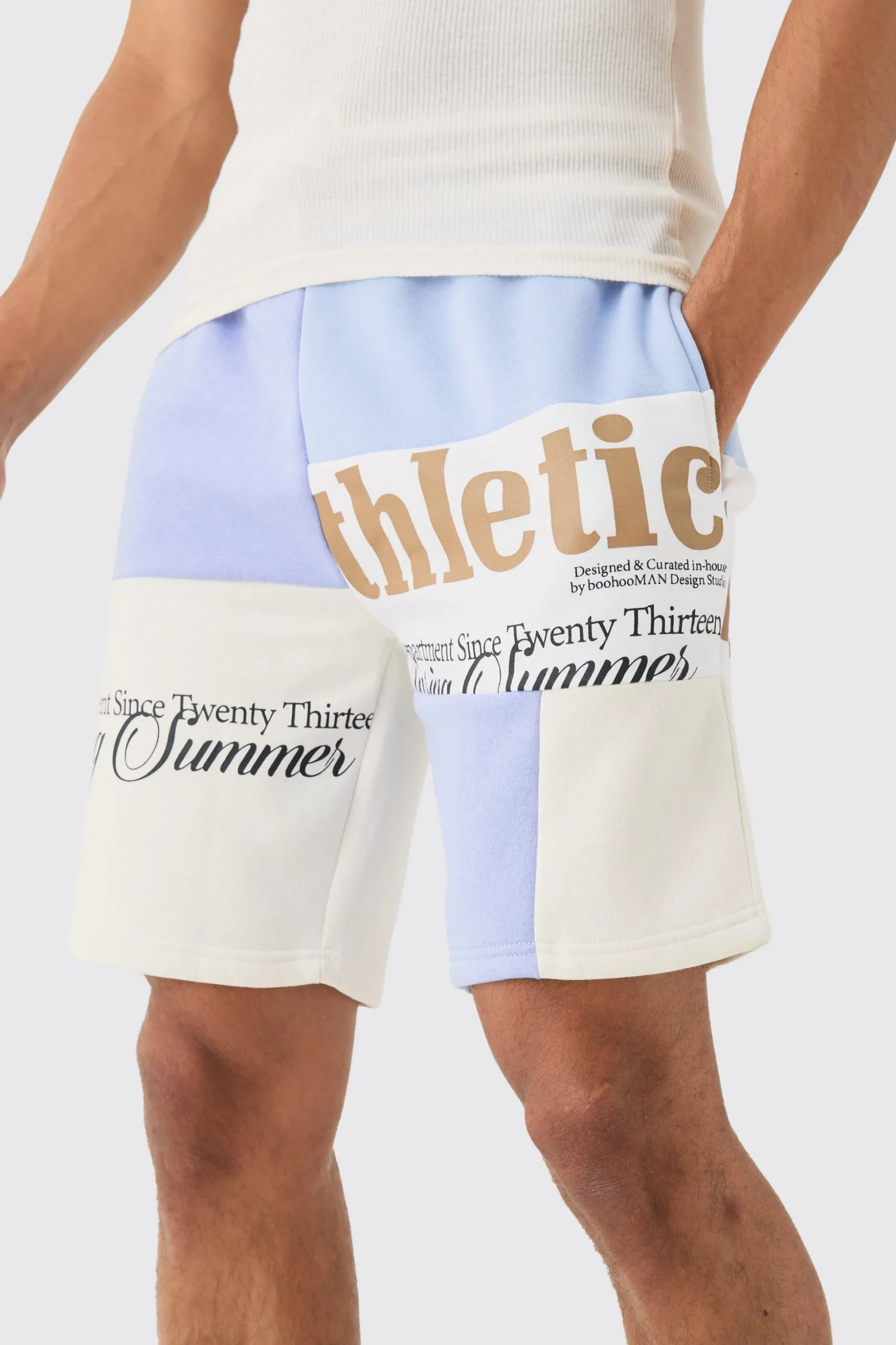 Loose Fit Graphic Patchwork Jersey Shorts | BoohooMAN UK