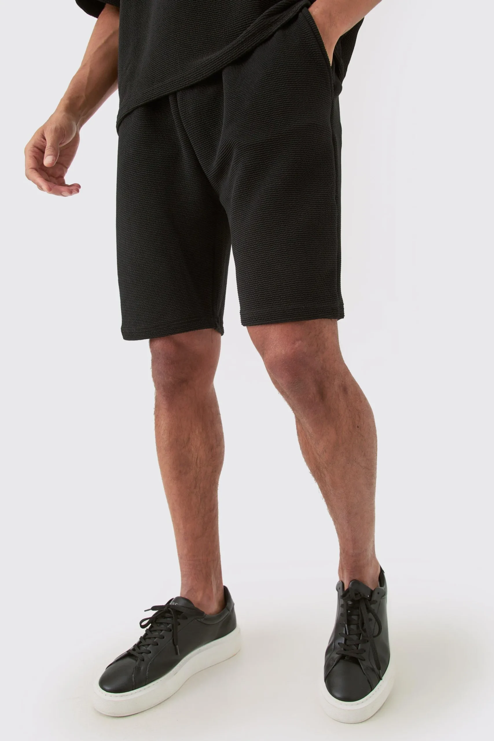 Loose Fit Mid Length Textured Shorts | BoohooMAN UK