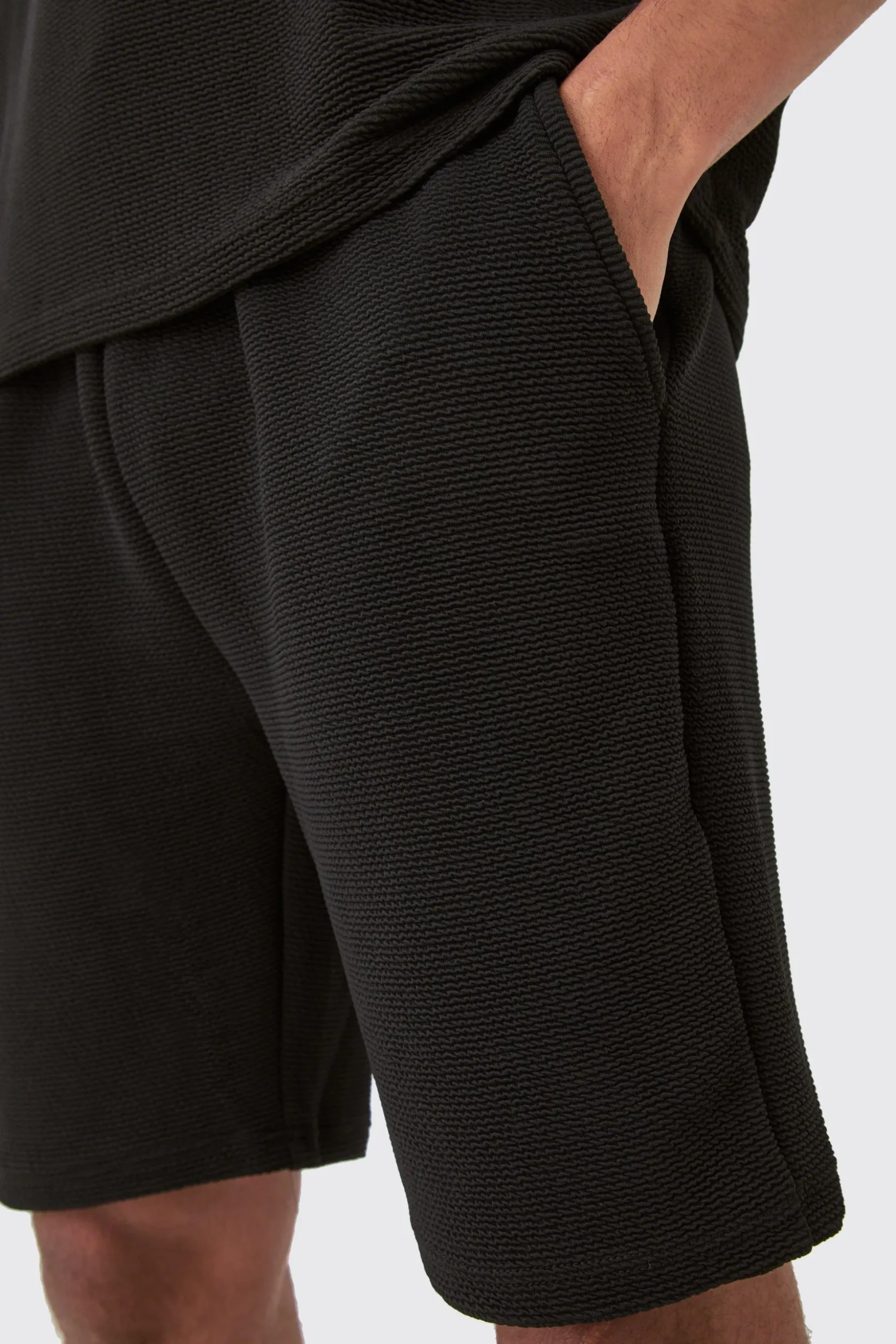 Loose Fit Mid Length Textured Shorts | BoohooMAN UK