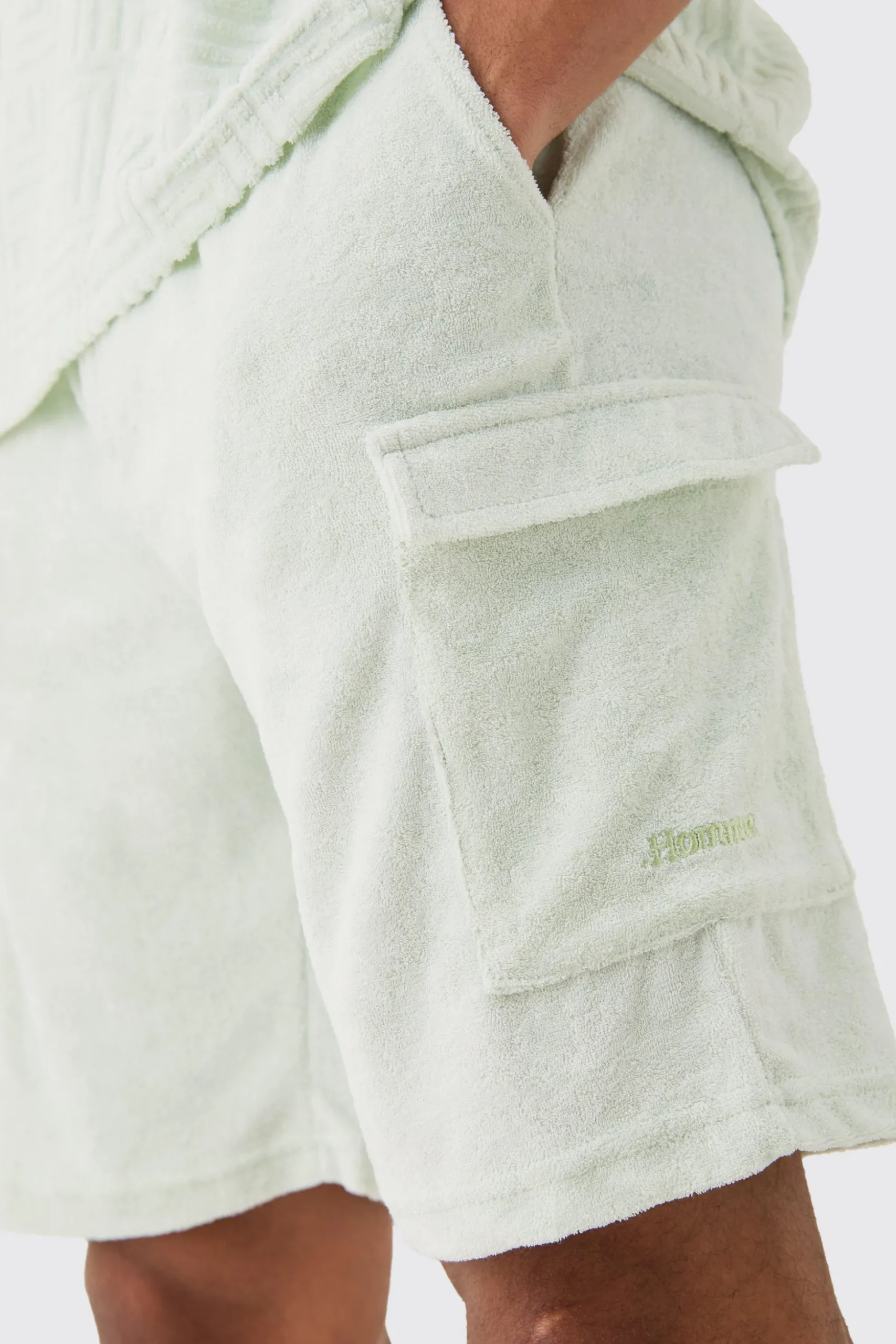 Loose Fit Mid Towelling Homme Cargo Shorts | BoohooMAN UK