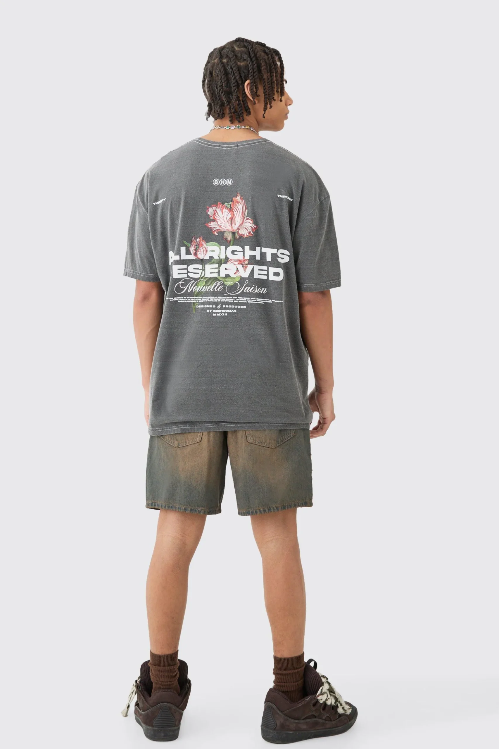 Loose Floral Wash Back Print T-shirt | BoohooMAN UK