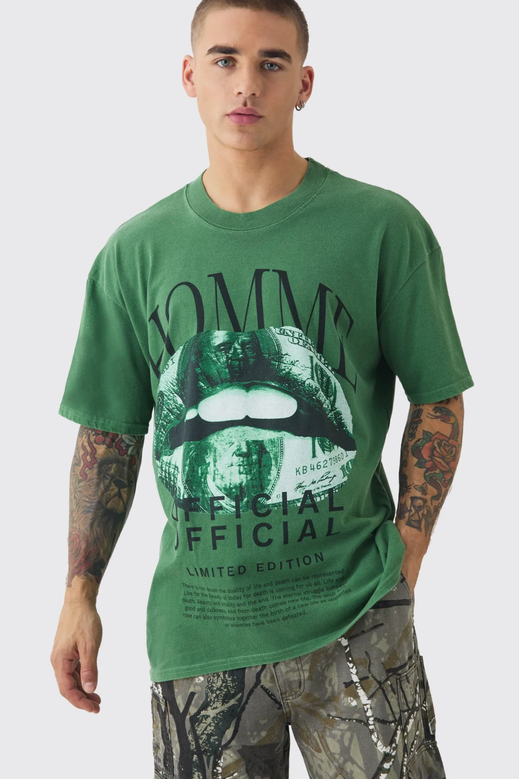 Loose Washed Money Lip Print T-shirt | BoohooMAN UK