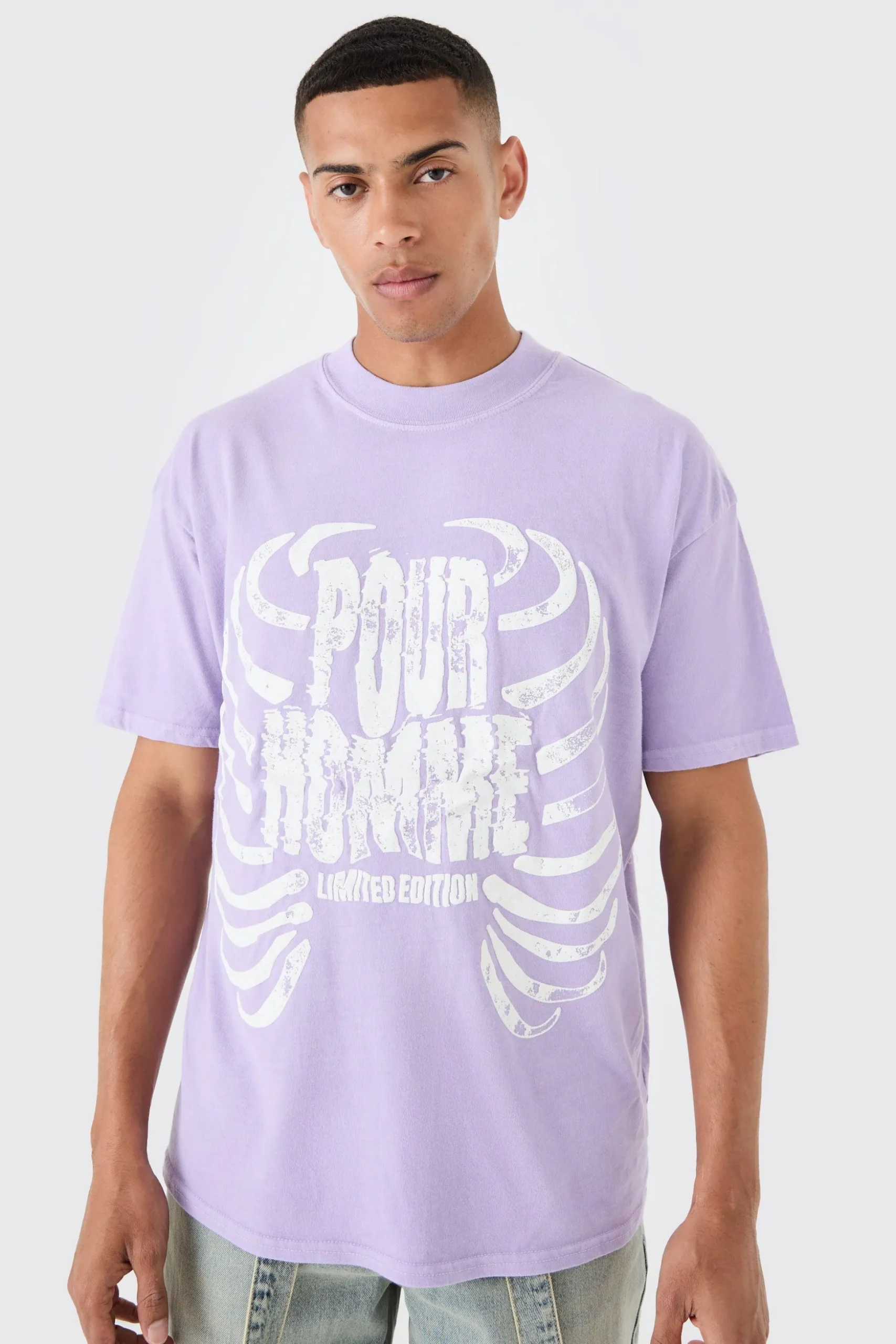 Loose Washed Ribcage Print T-shirt | BoohooMAN UK