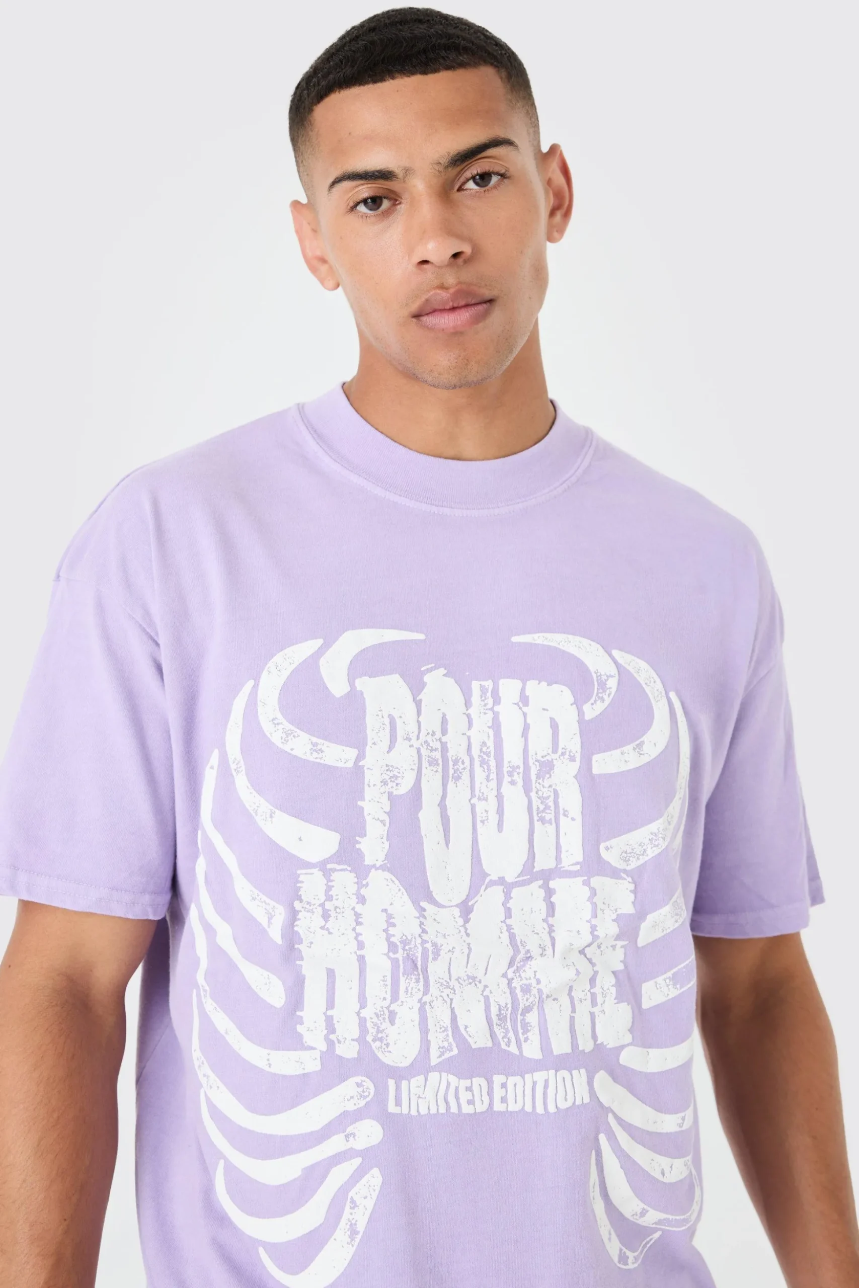 Loose Washed Ribcage Print T-shirt | BoohooMAN UK