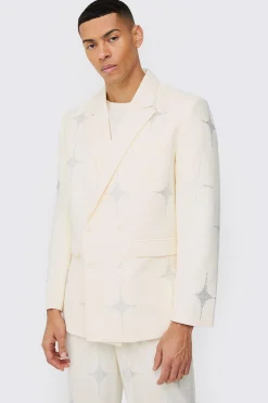 Luxe Rhinestone Embellished Relaxed Fit Blazer | BoohooMAN UK