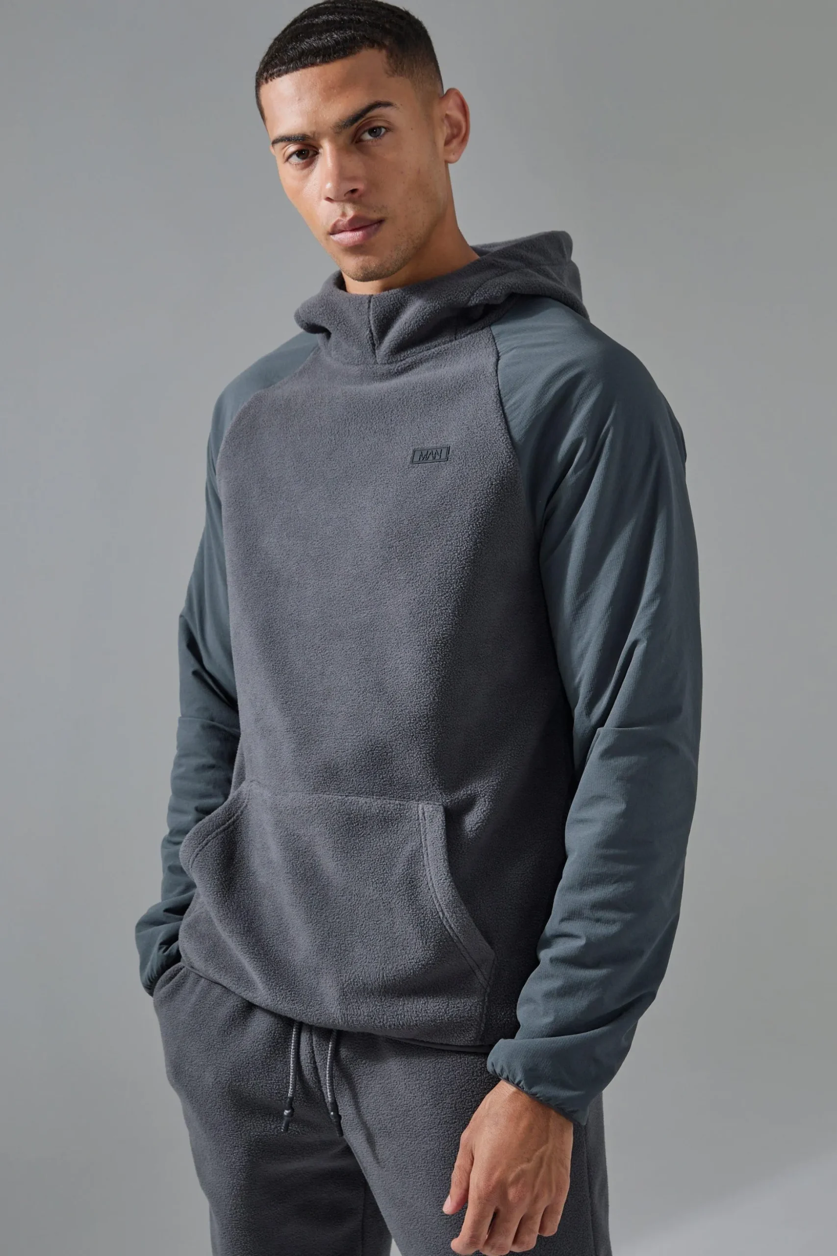 Man Active Fleece High Neck Hoodie | BoohooMAN UK