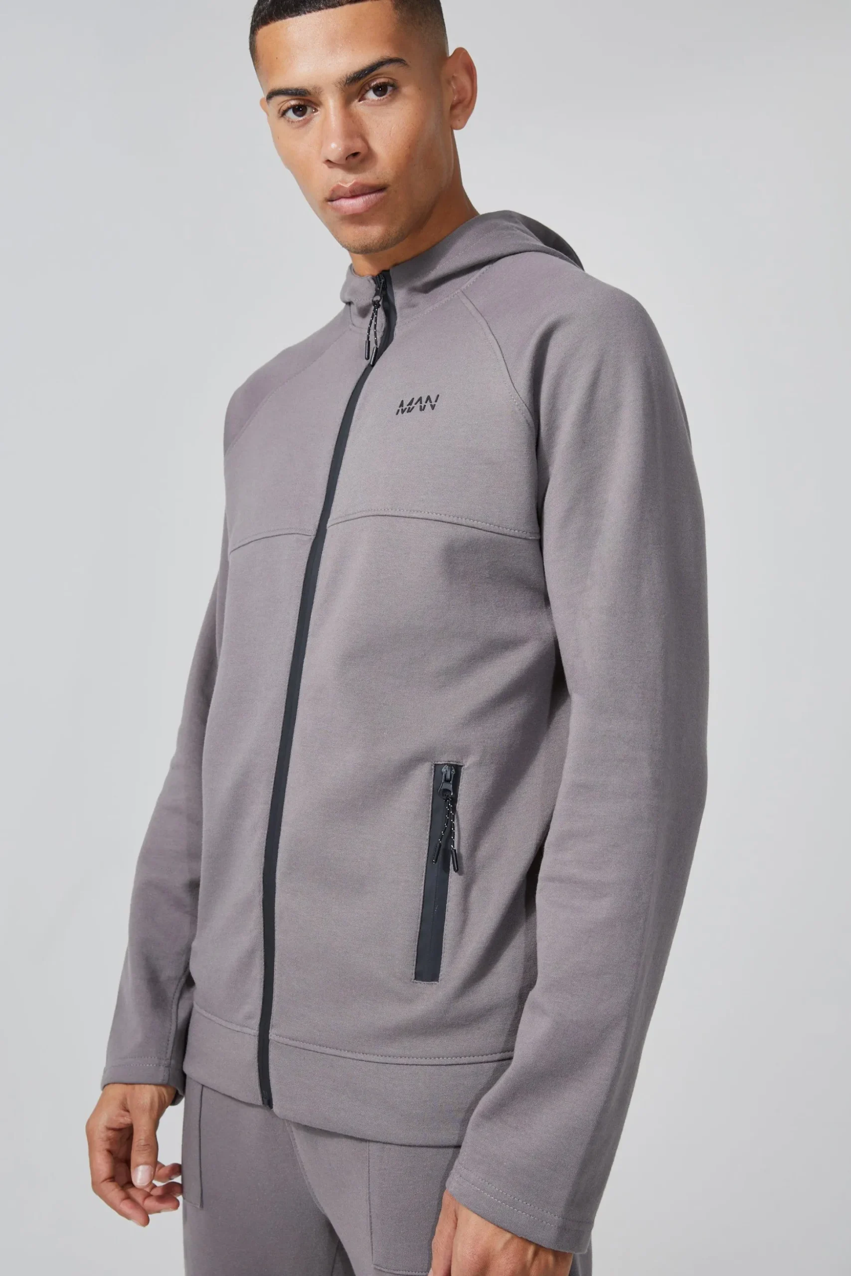 Man Active Fleece Regular Fit Zip Thru Hoodie | BoohooMAN UK
