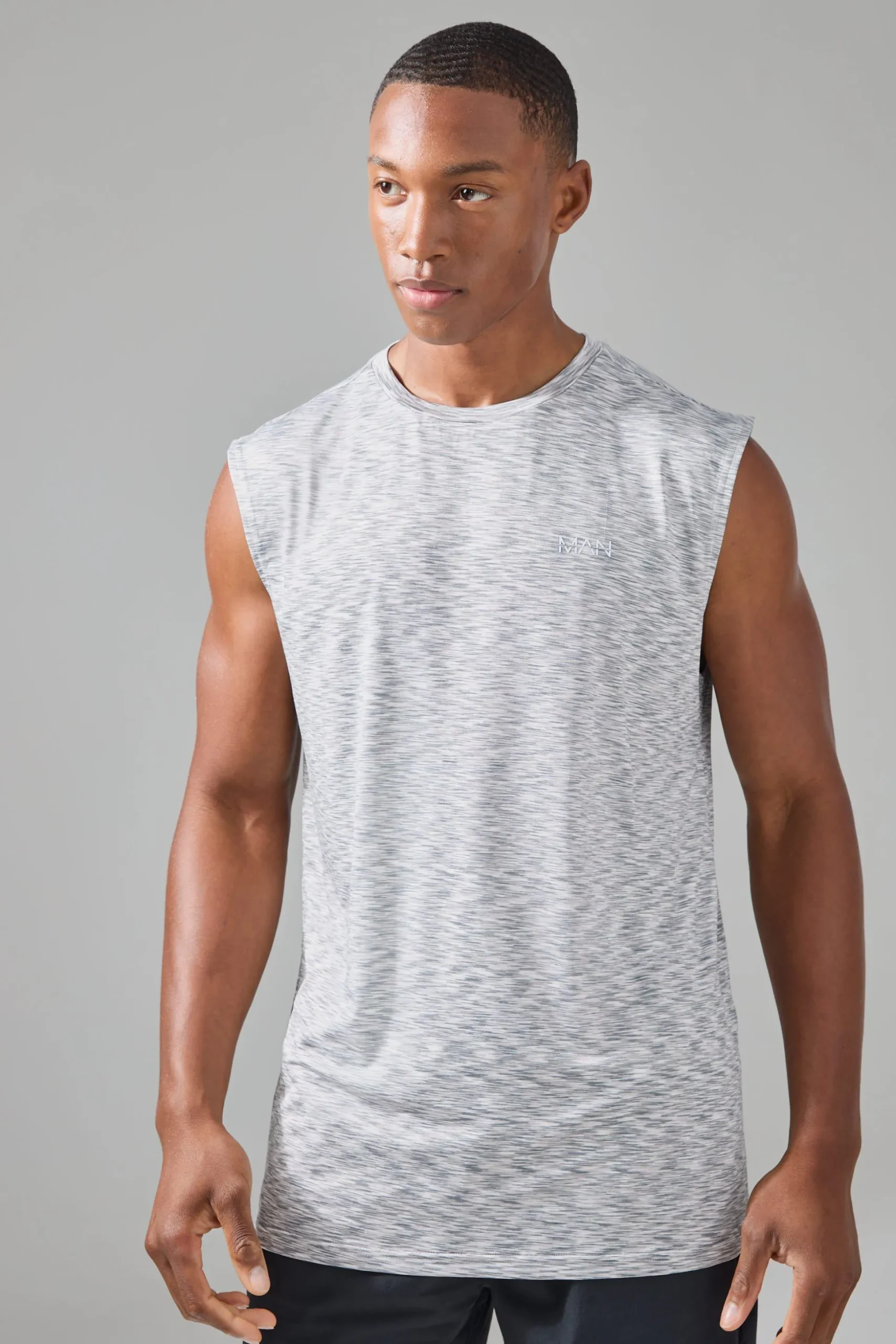 Man Active Lightweight Space Dye Marl Reg Fit Tank | BoohooMAN UK