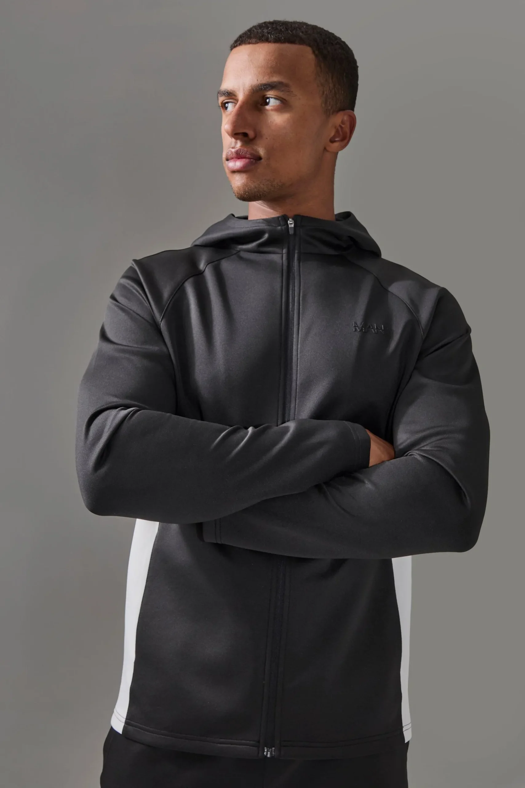 Man Active Pro Regular Fit Zip Thru Hooded Track Top | BoohooMAN UK