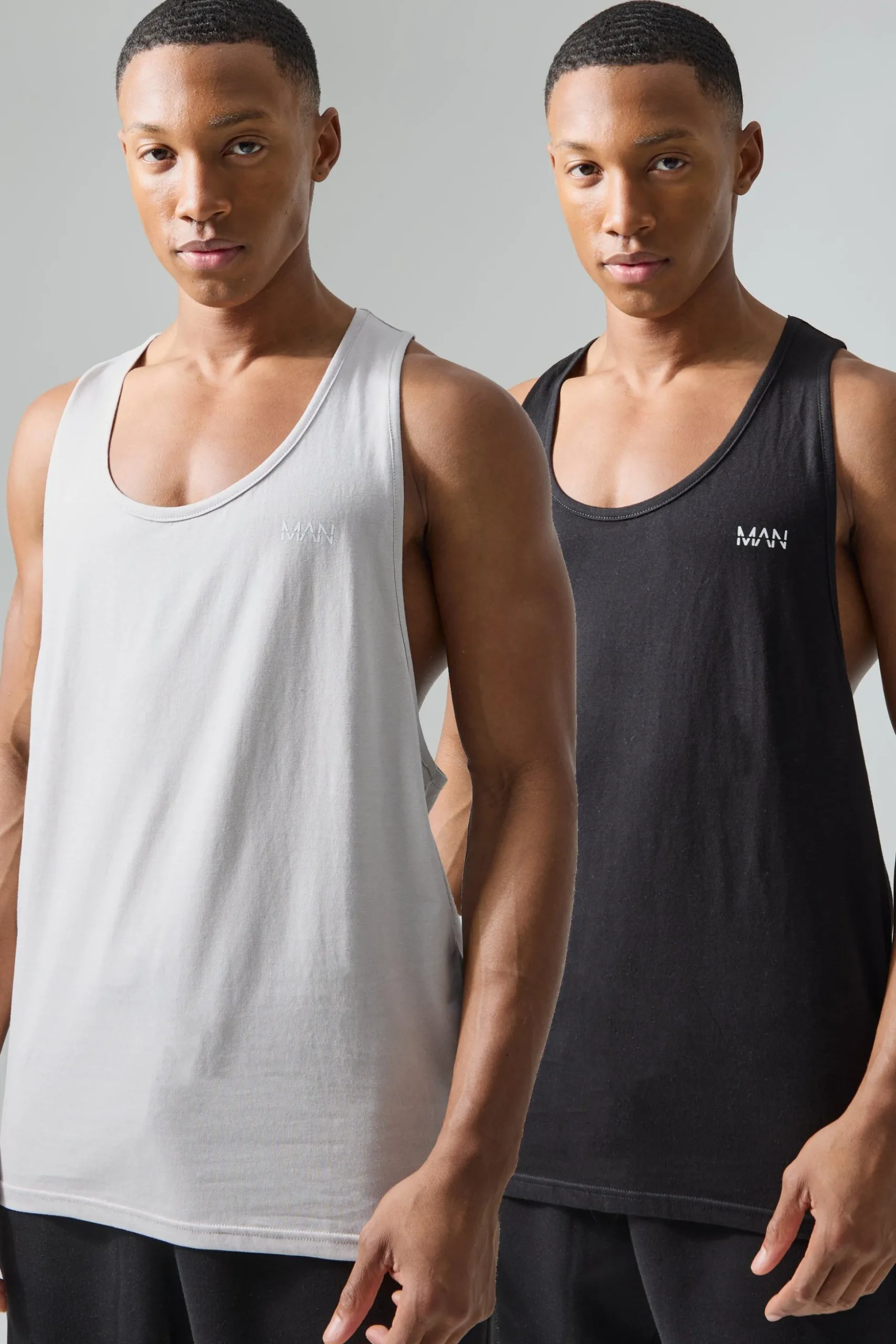 Man Active Reg Fit Gym Vest 2 Pack | BoohooMAN UK