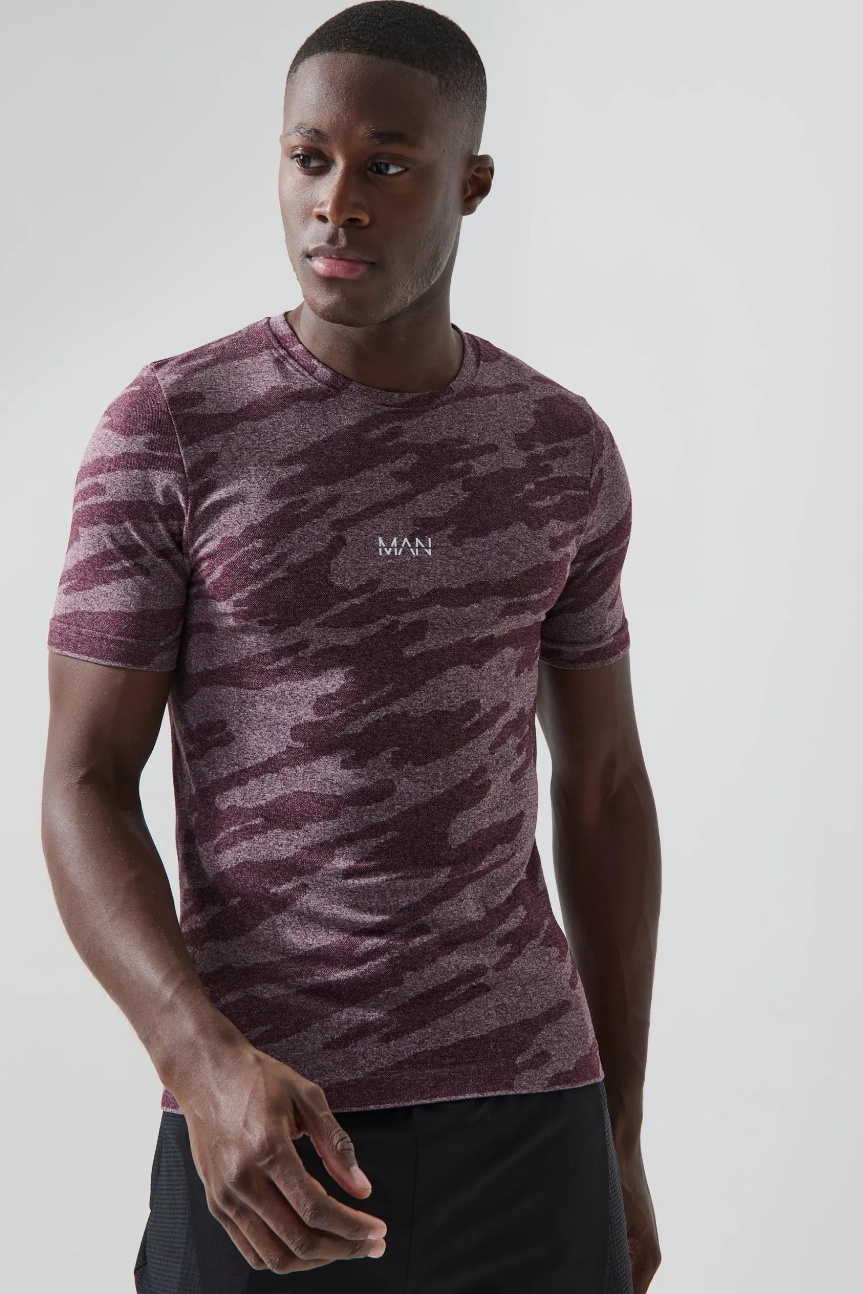 Man Active Seamless Camo T-shirt | BoohooMAN UK