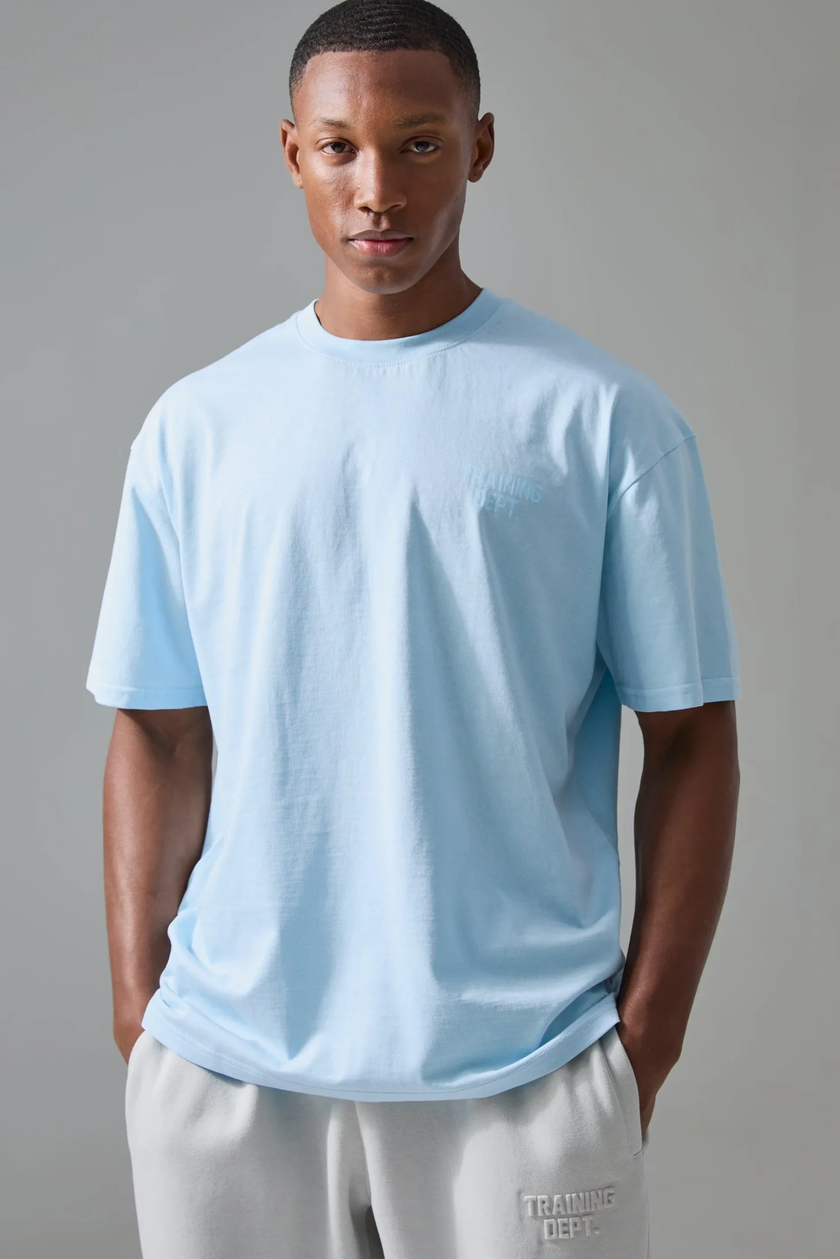 Man Active Training Dept Oversized Embossed T-shirt | BoohooMAN UK