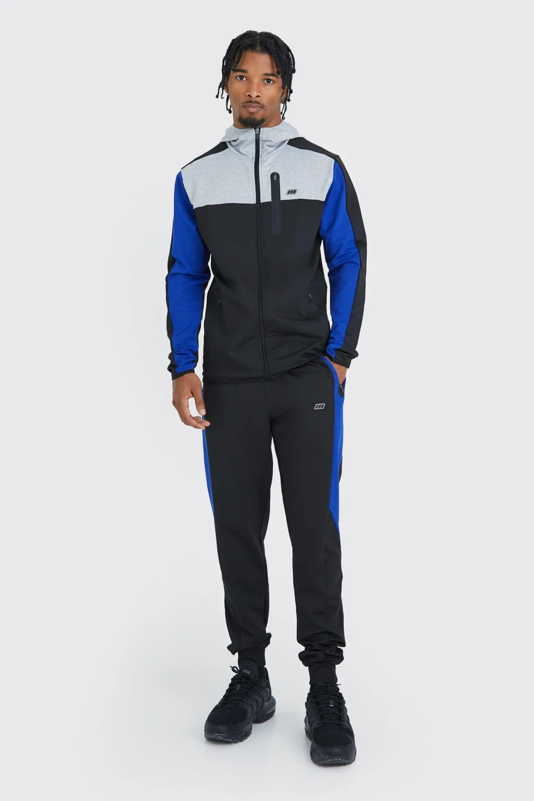 Man Active Zip Through Panel Hoodie | BoohooMAN UK