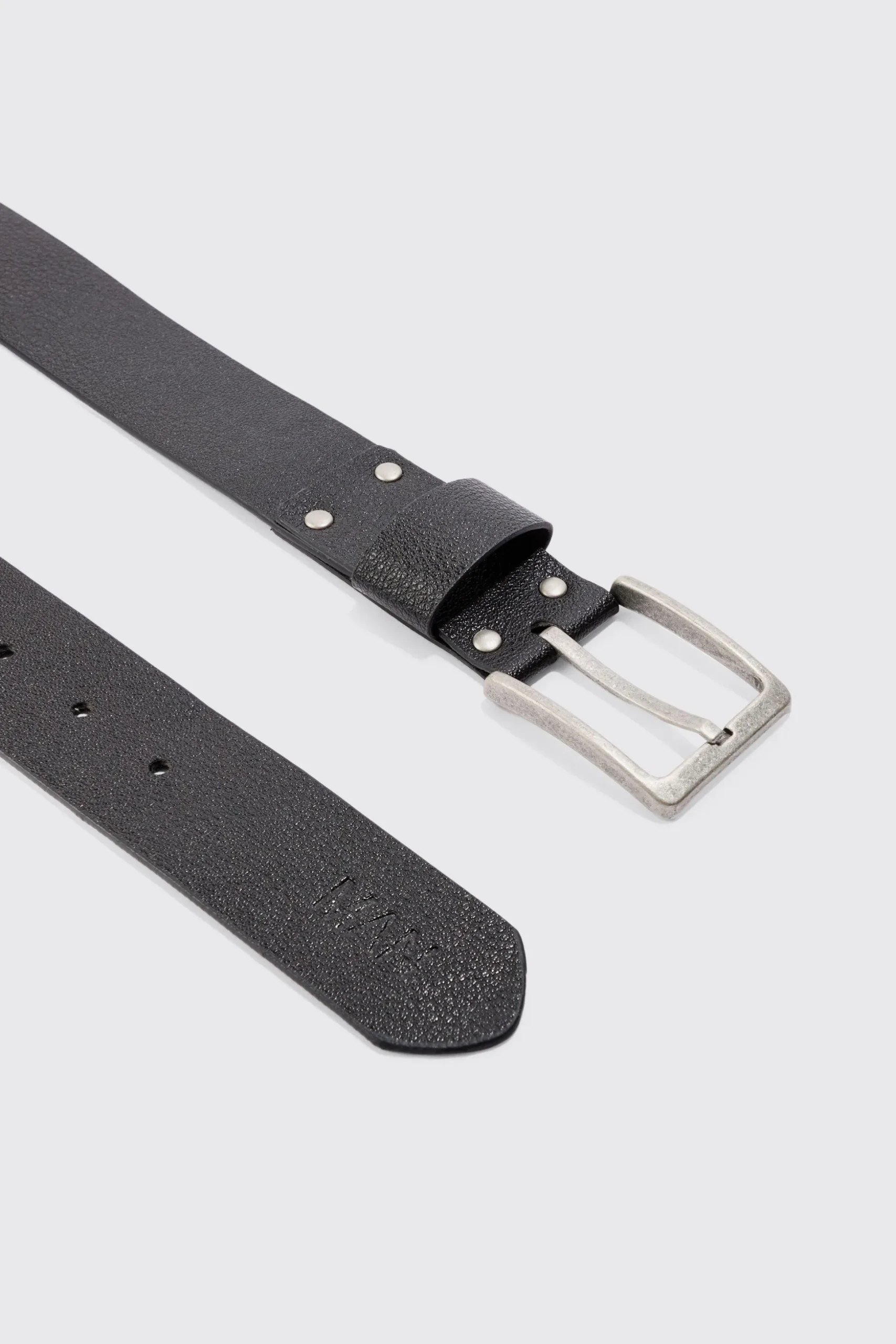 Man Branding Debossed Pu Belt In Black | BoohooMAN UK