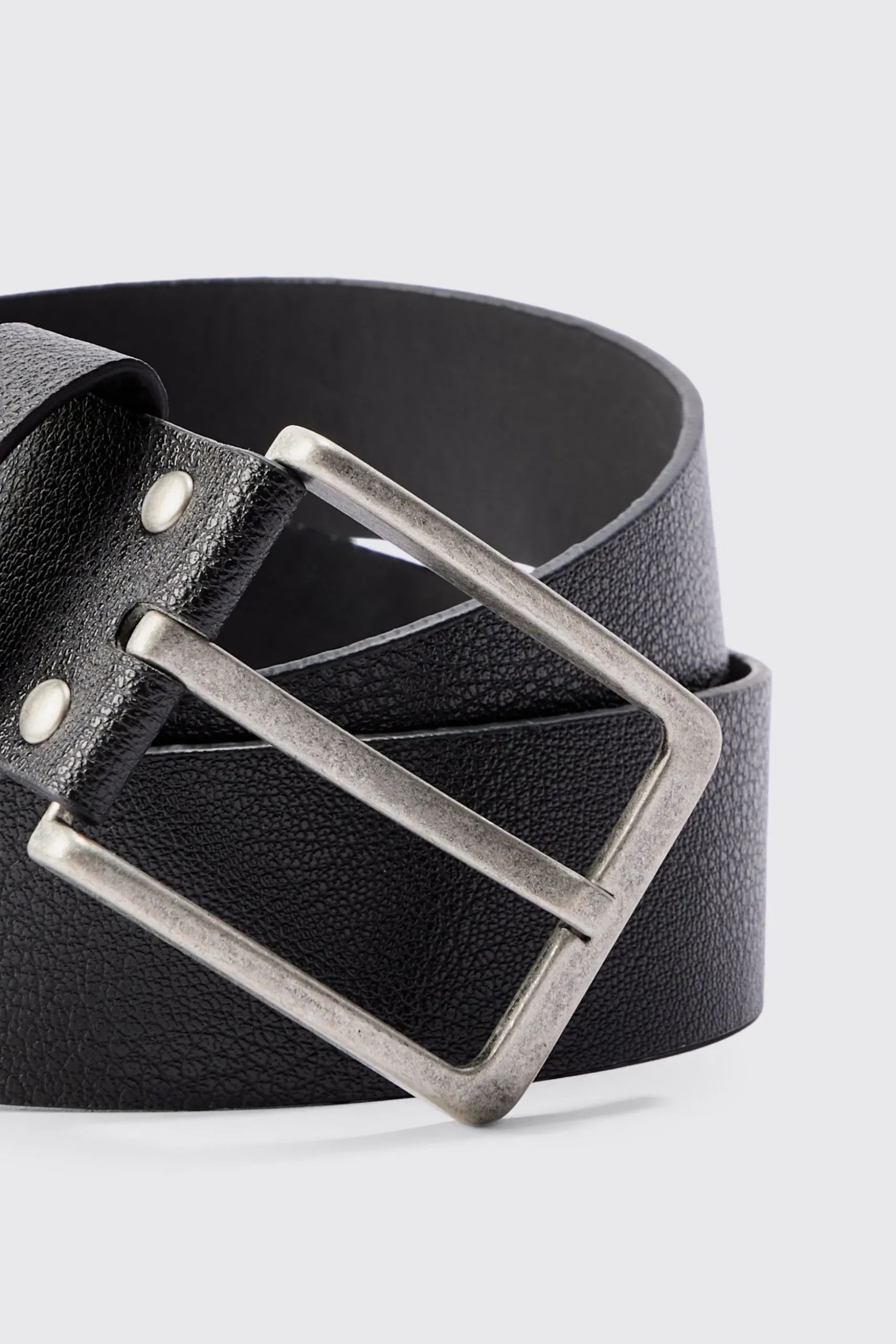 Man Branding Debossed Pu Belt In Black | BoohooMAN UK
