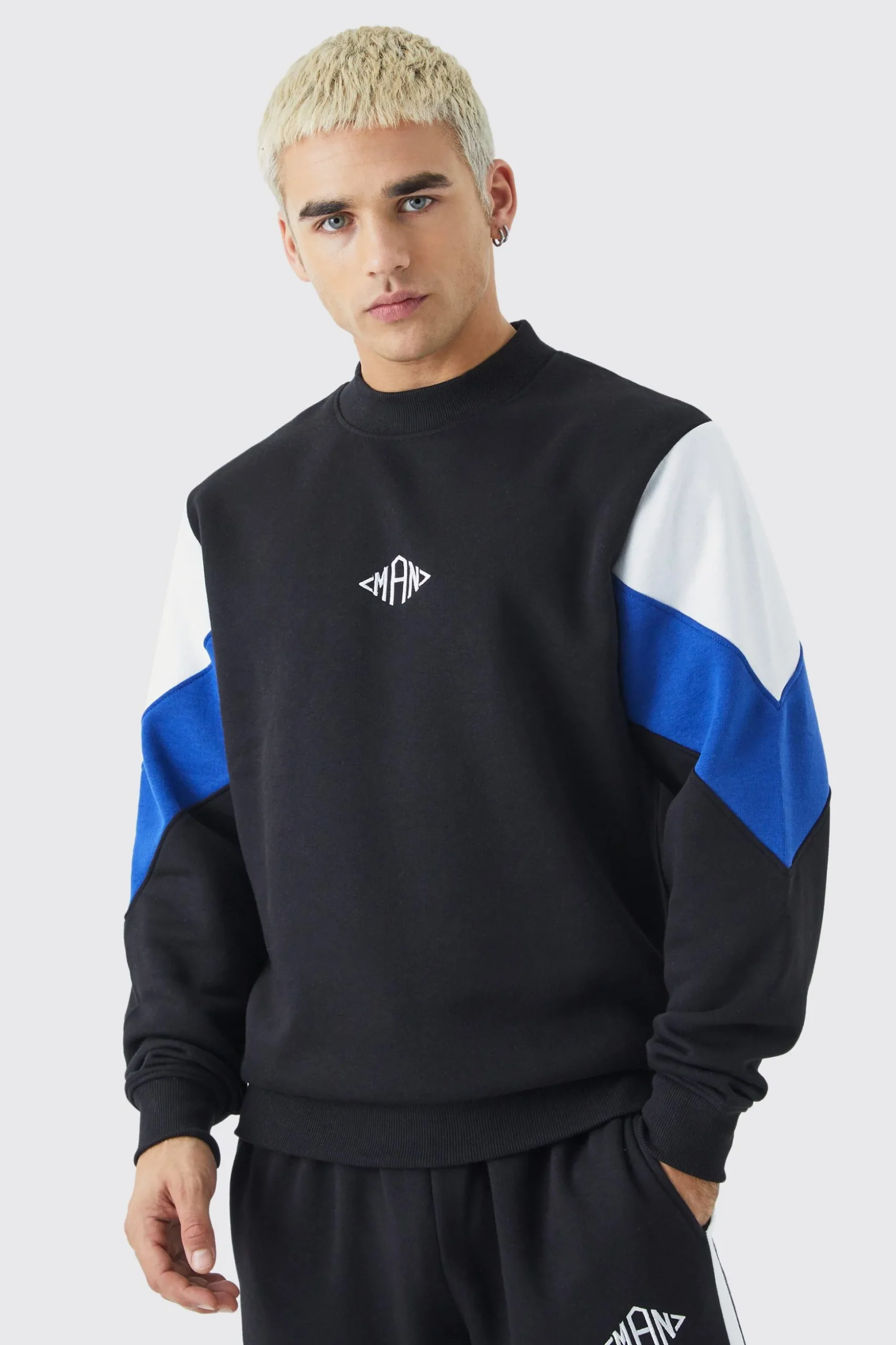 Man Colour Block Extended Neck Sweatshirt | BoohooMAN UK