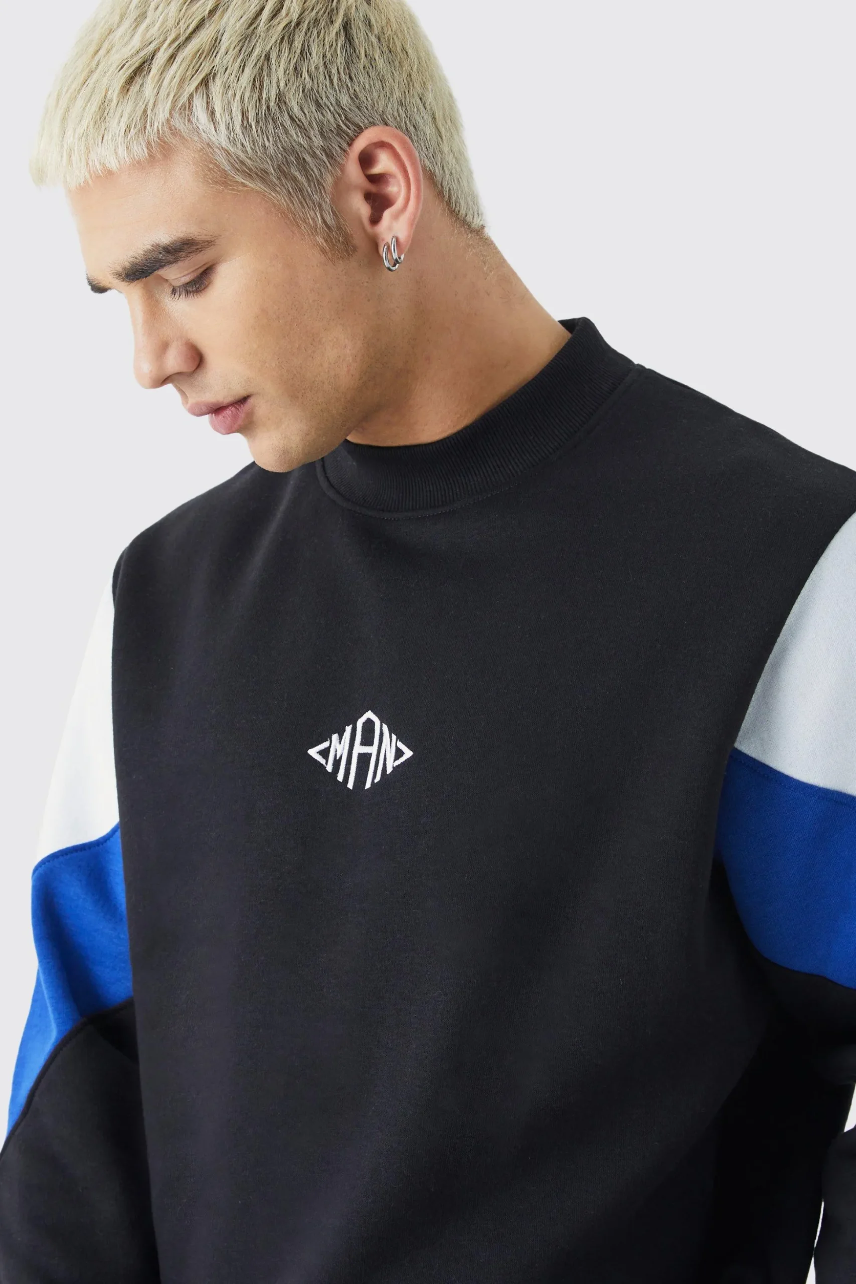Man Colour Block Extended Neck Sweatshirt | BoohooMAN UK