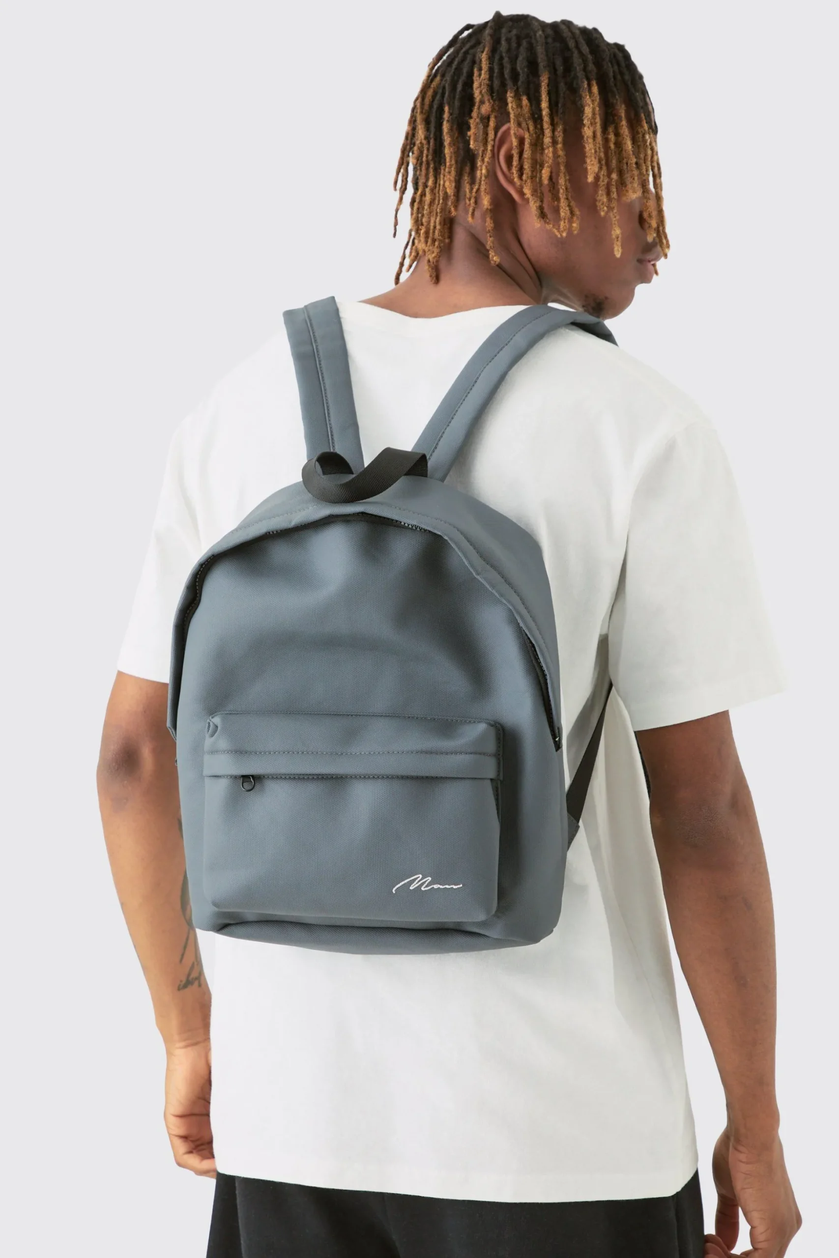 Man Dash Basic Rucksack In Charcoal | BoohooMAN UK