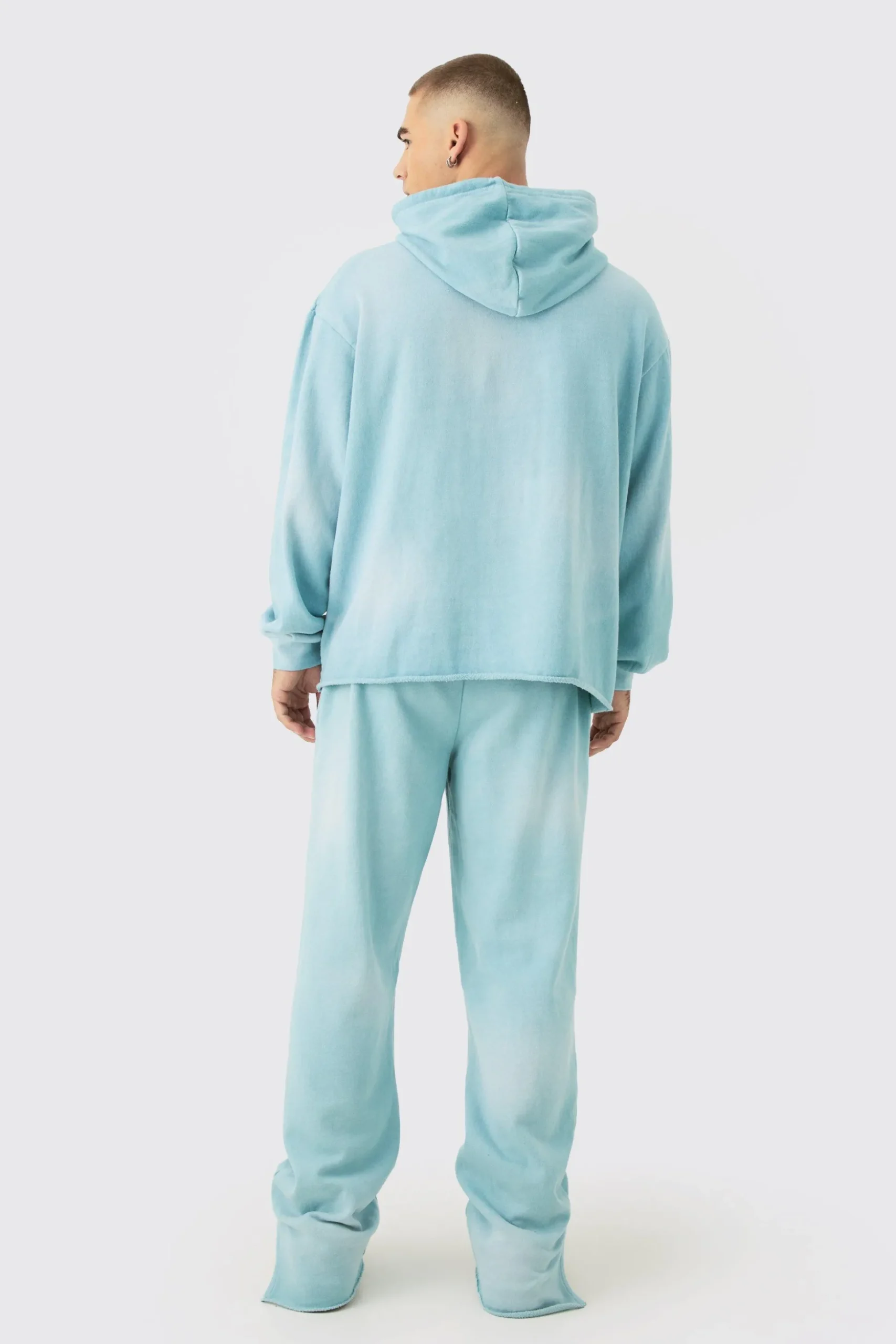 Man Embroidery Oversized Sun Bleached Wash Hooded Tracksuit | BoohooMAN UK