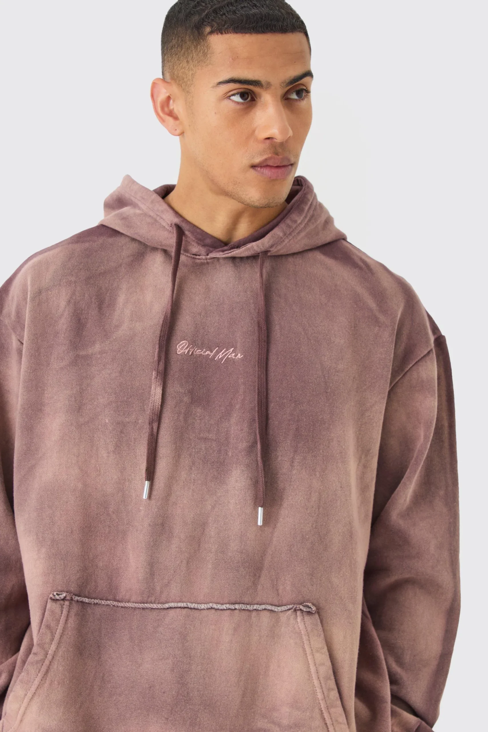 Man Embroidery Oversized Sun Bleached Wash Hoodie | BoohooMAN UK