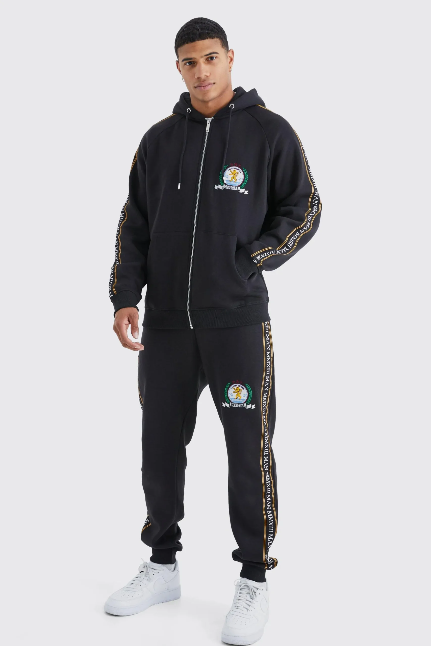 Man Gold Zip Through Hoodie Tracksuit | BoohooMAN UK
