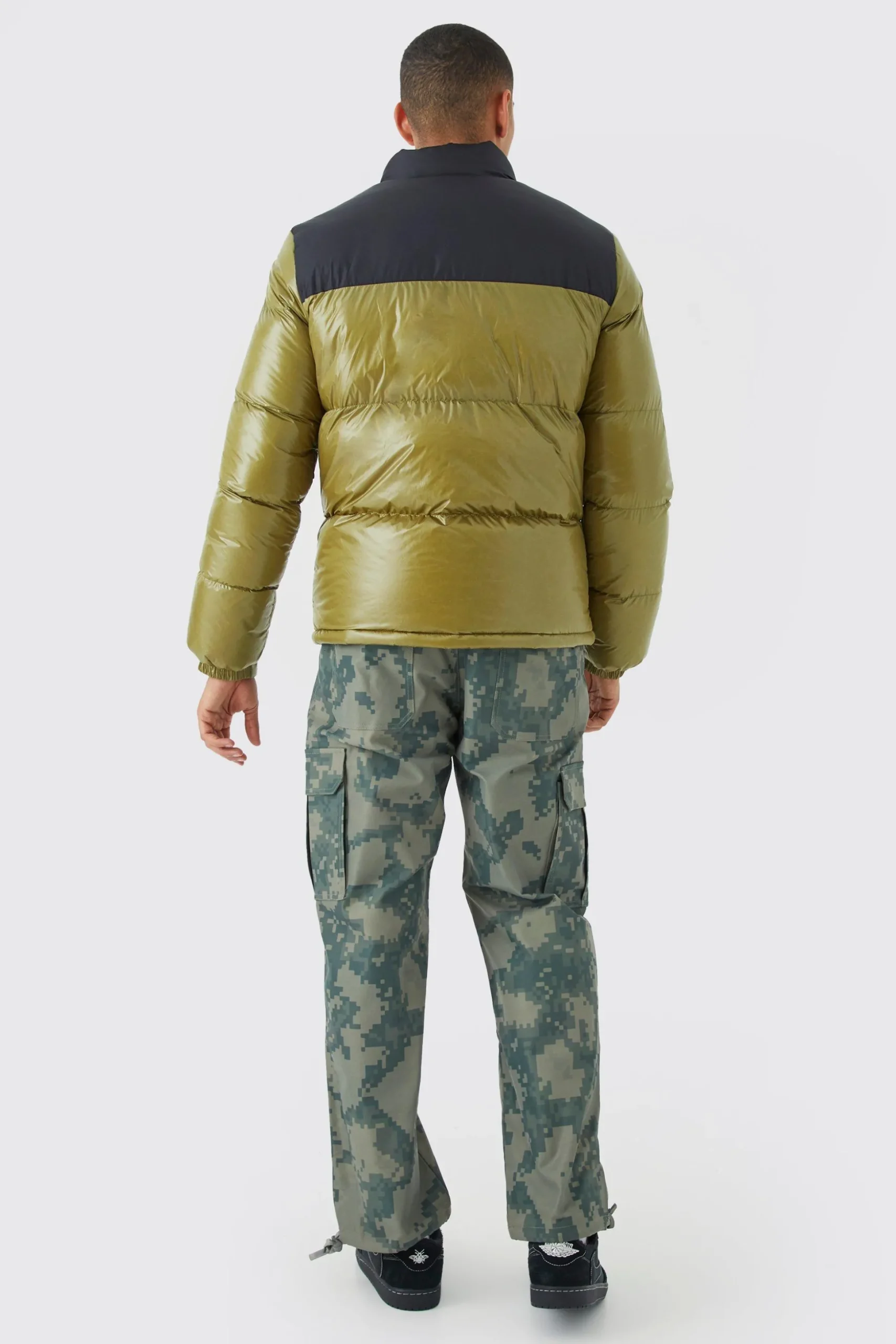 Man High Shine Colour Block Puffer | BoohooMAN UK