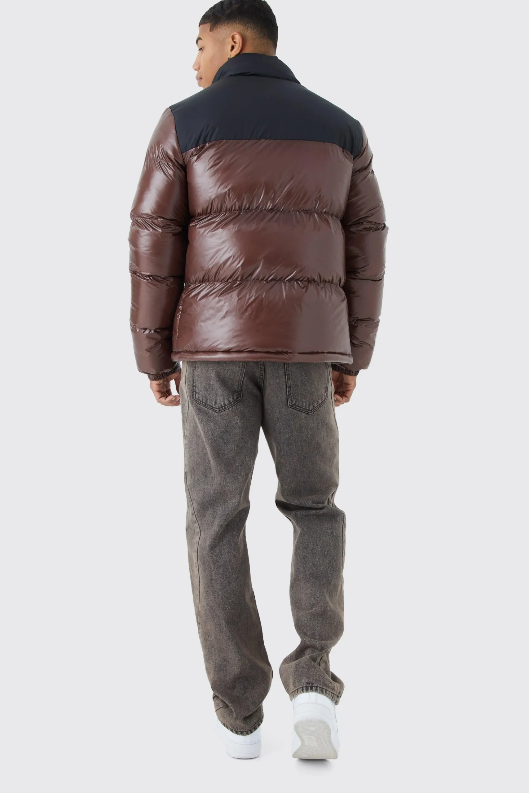 Man High Shine Colour Block Puffer | BoohooMAN UK