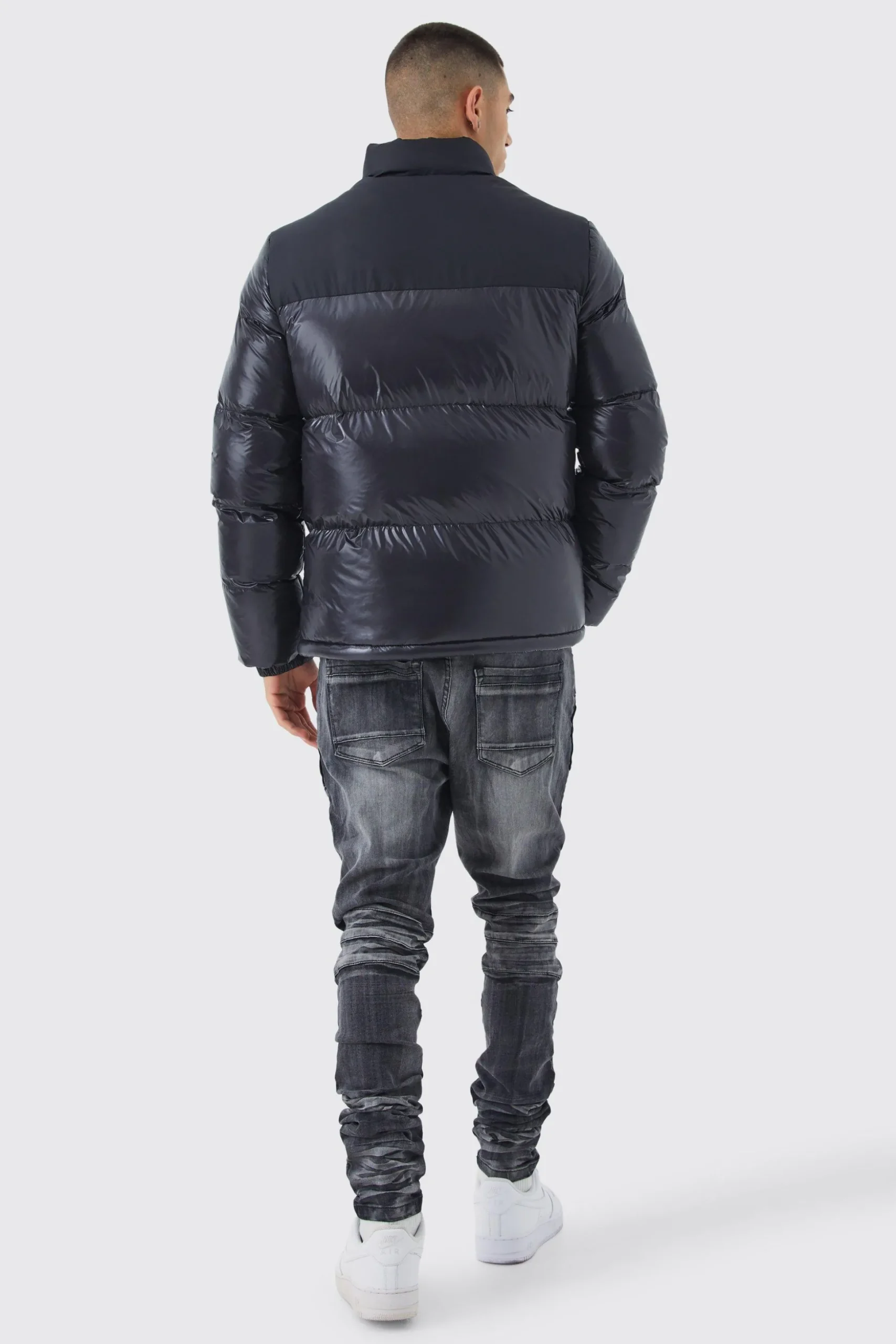 Man High Shine Colour Block Puffer | BoohooMAN UK