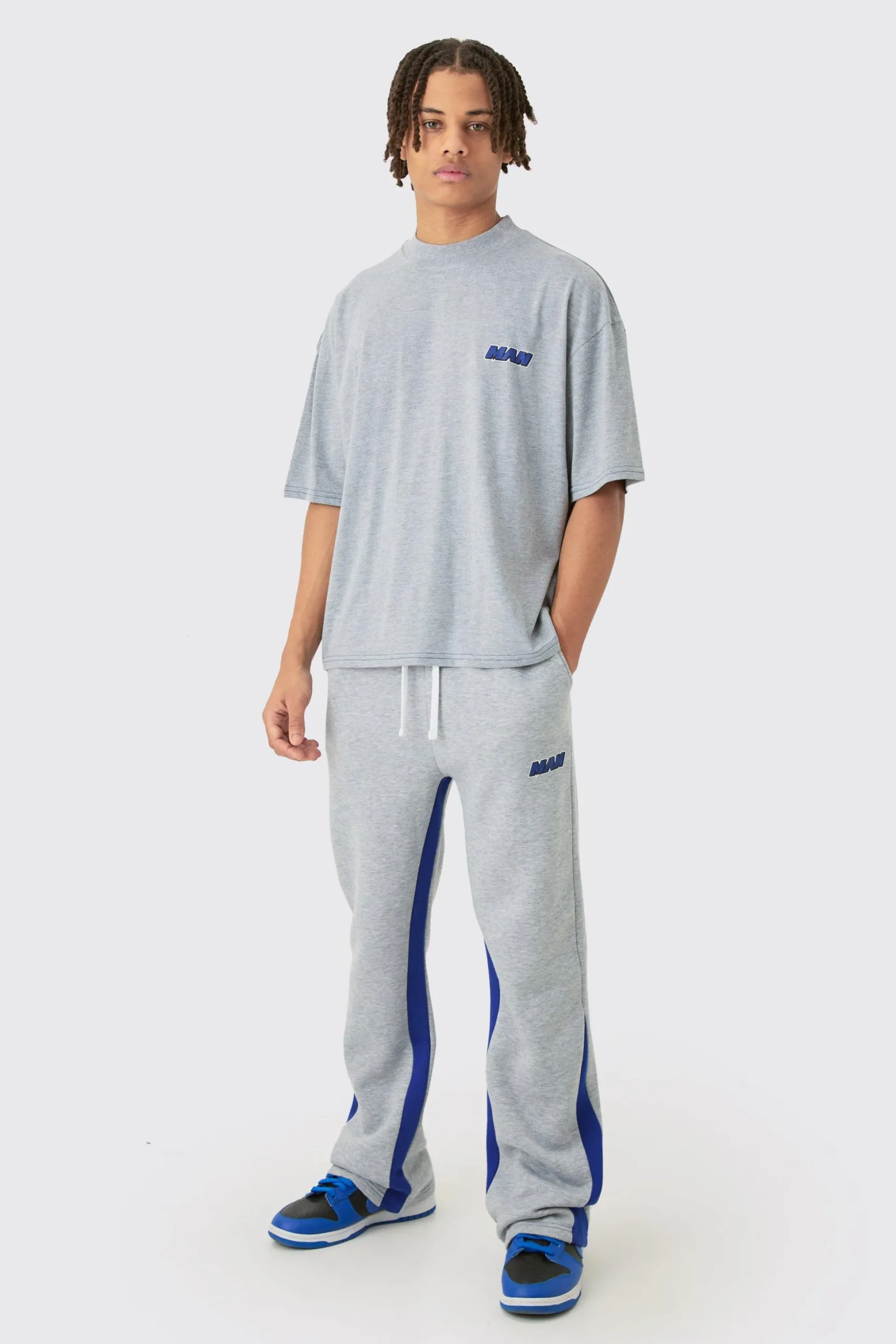 Man Oversized Boxy Contrast Stitch T-shirt Gusset Jogger Set | BoohooMAN UK