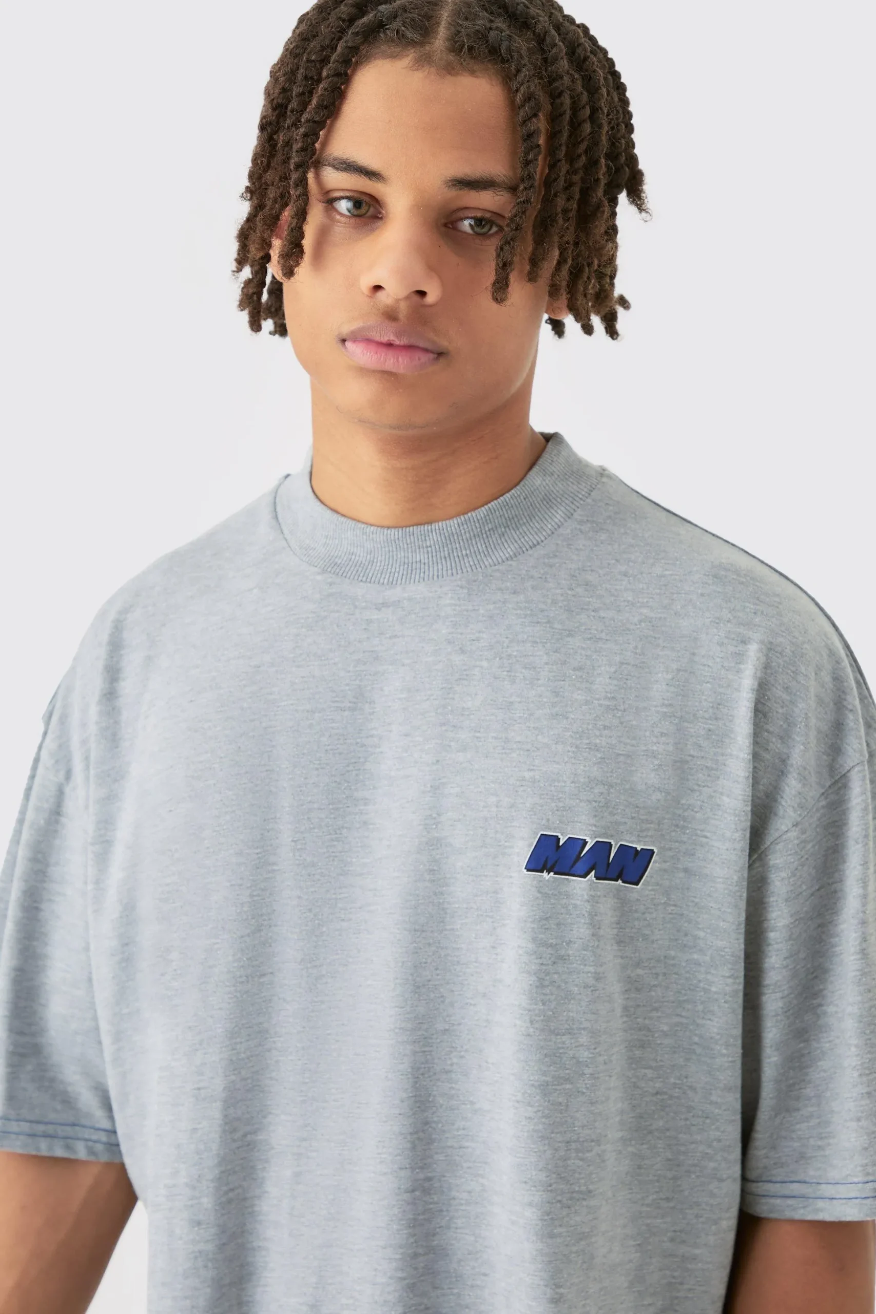 Man Oversized Boxy Contrast Stitch T-shirt Gusset Jogger Set | BoohooMAN UK