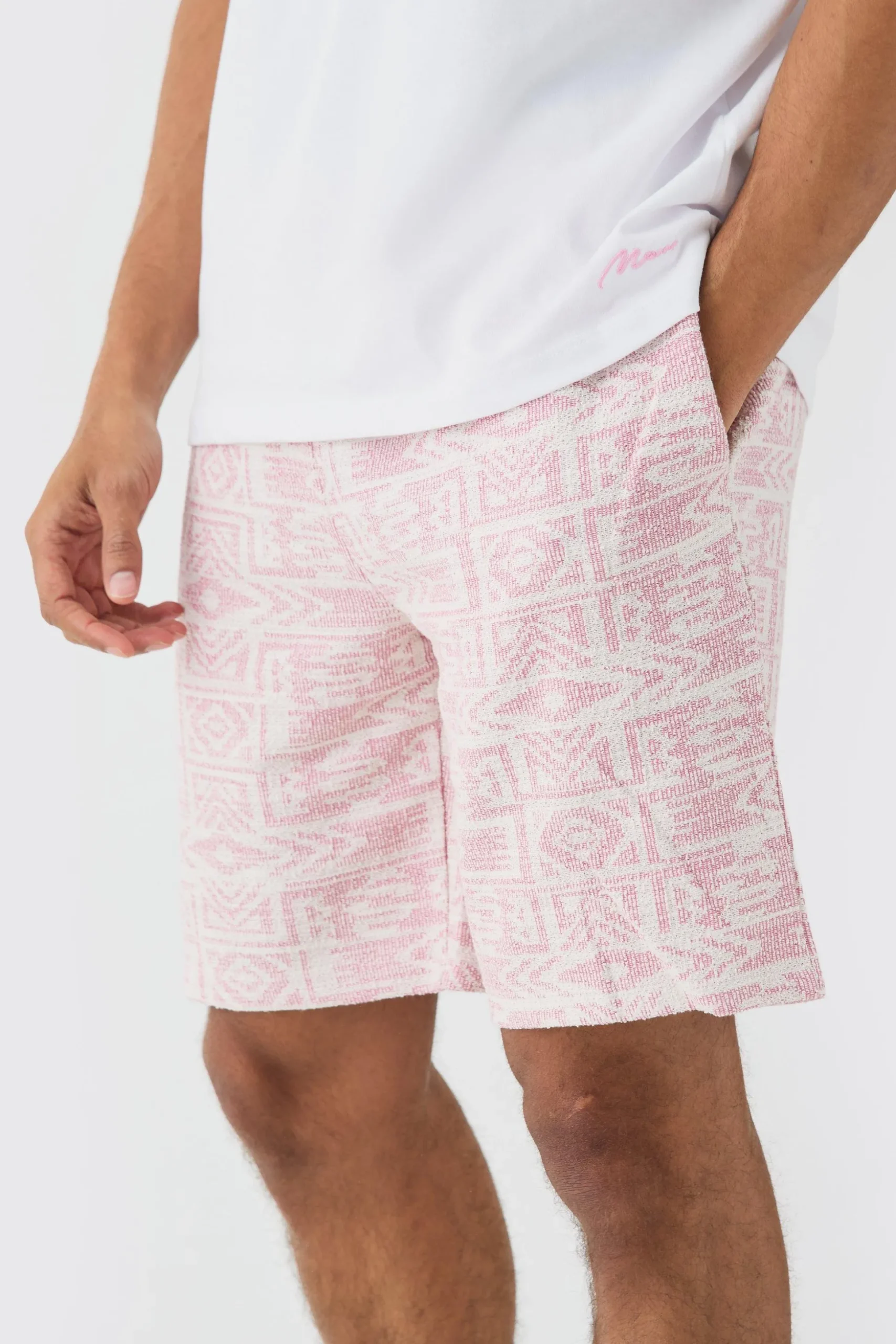 Man Oversized Extended Neck T-shirt And Jacquard Shorts Set | BoohooMAN UK