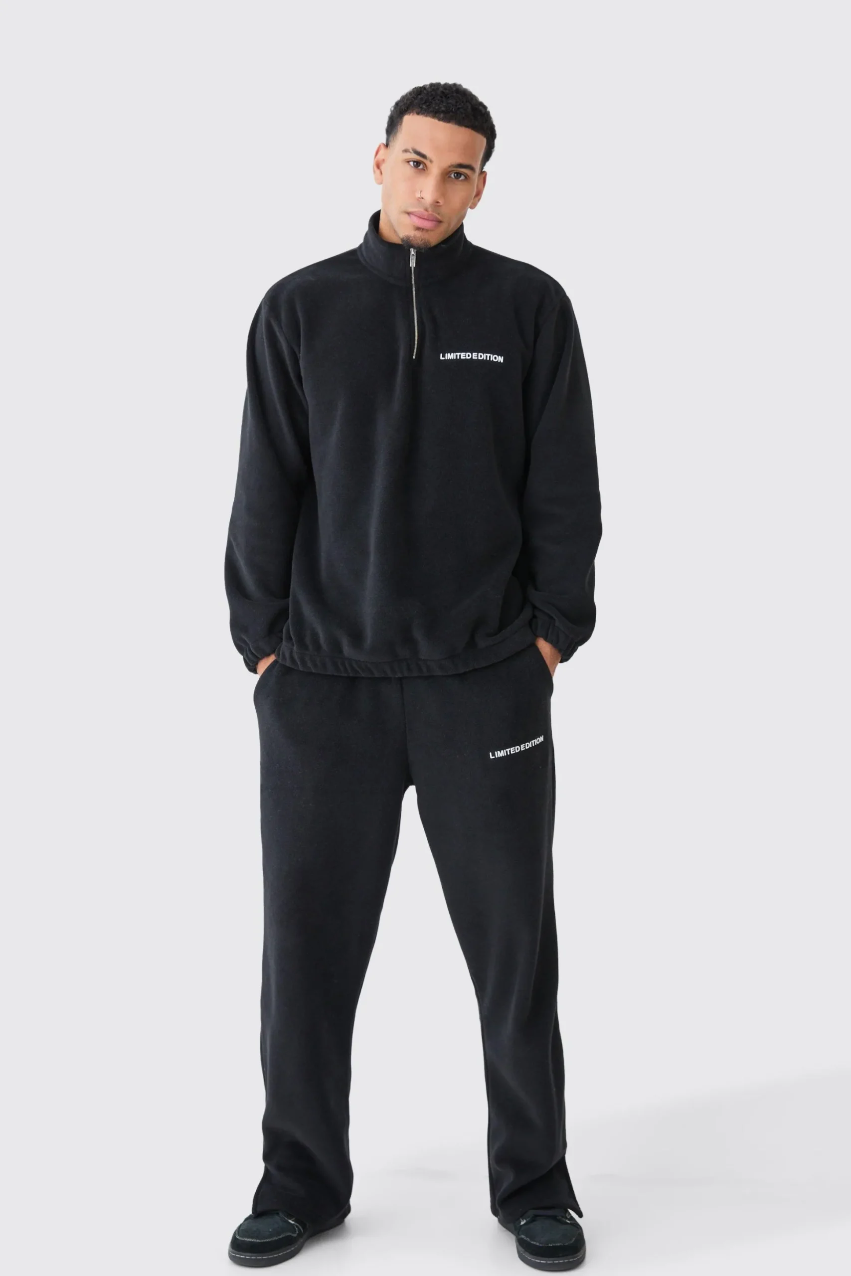 Man Oversized Quarter Zip Funnel Neck Fleece Tracksuit | BoohooMAN UK
