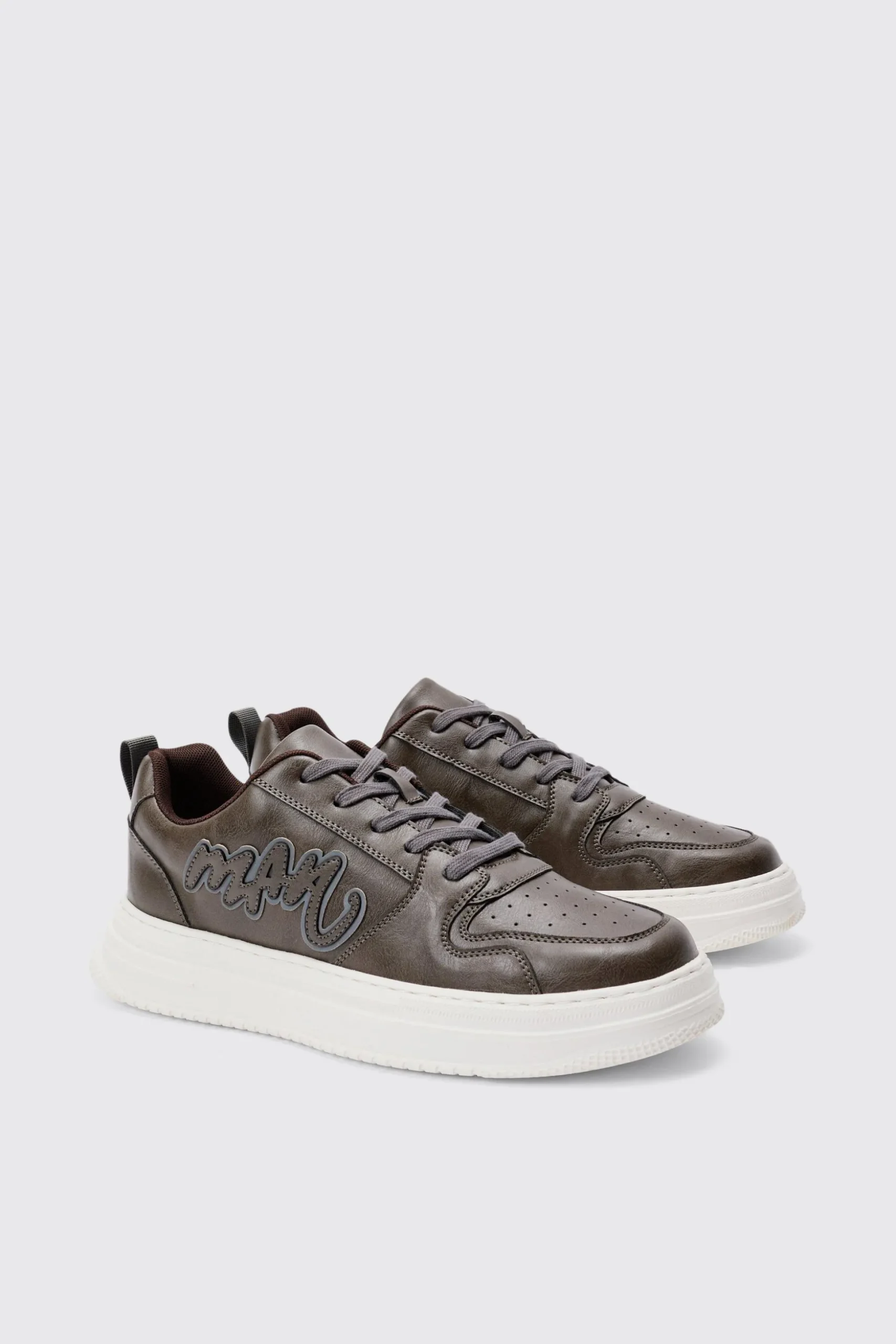 Man PU Chunky Sole Trainer In Chocolate | BoohooMAN UK