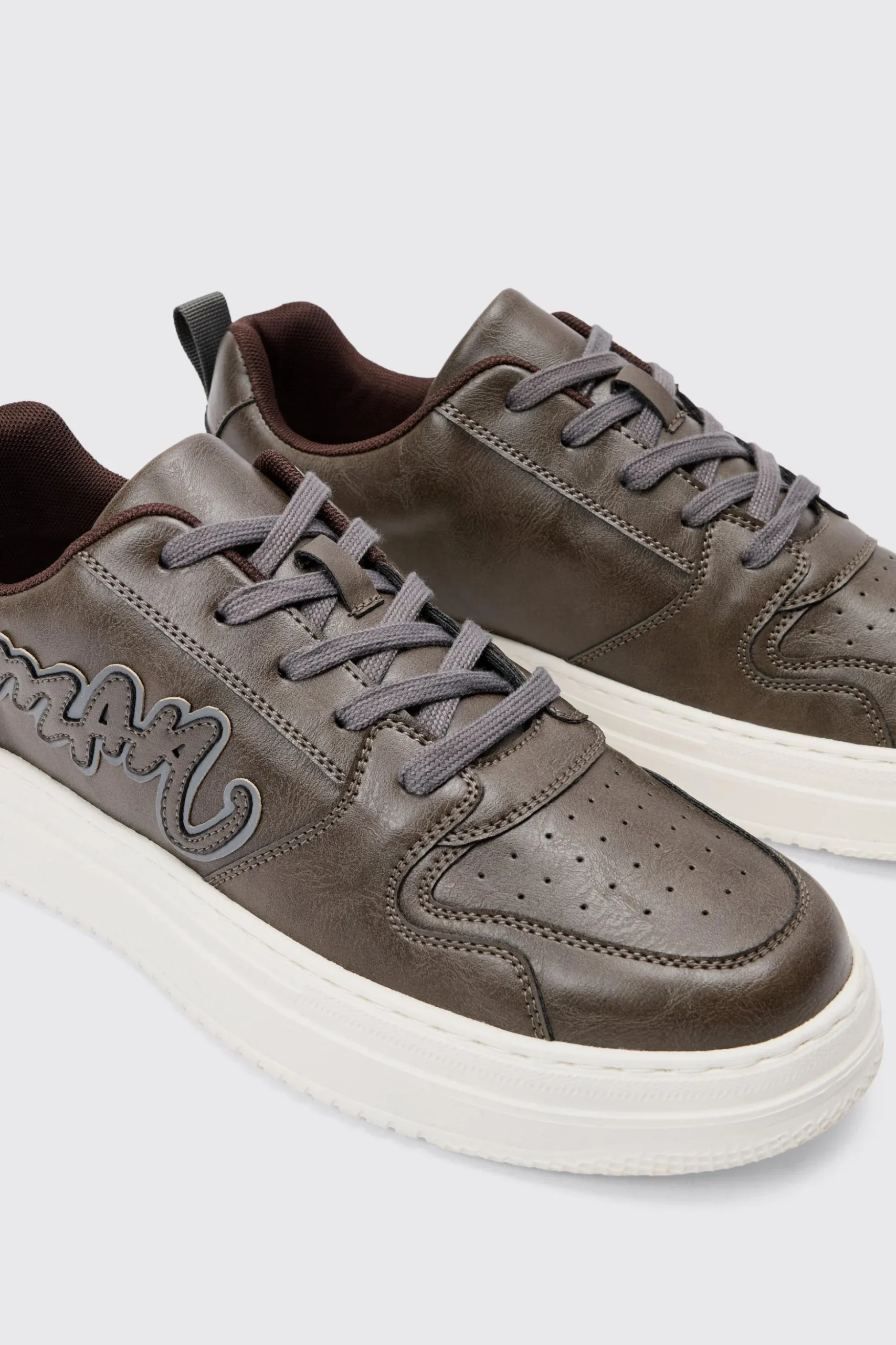 Man PU Chunky Sole Trainer In Chocolate | BoohooMAN UK