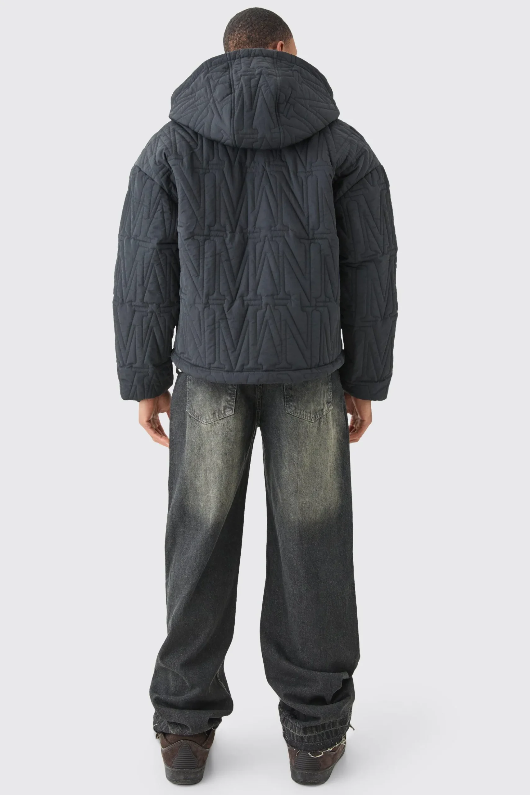 Man Quilted Hooded Puffer Coat In Black | BoohooMAN UK