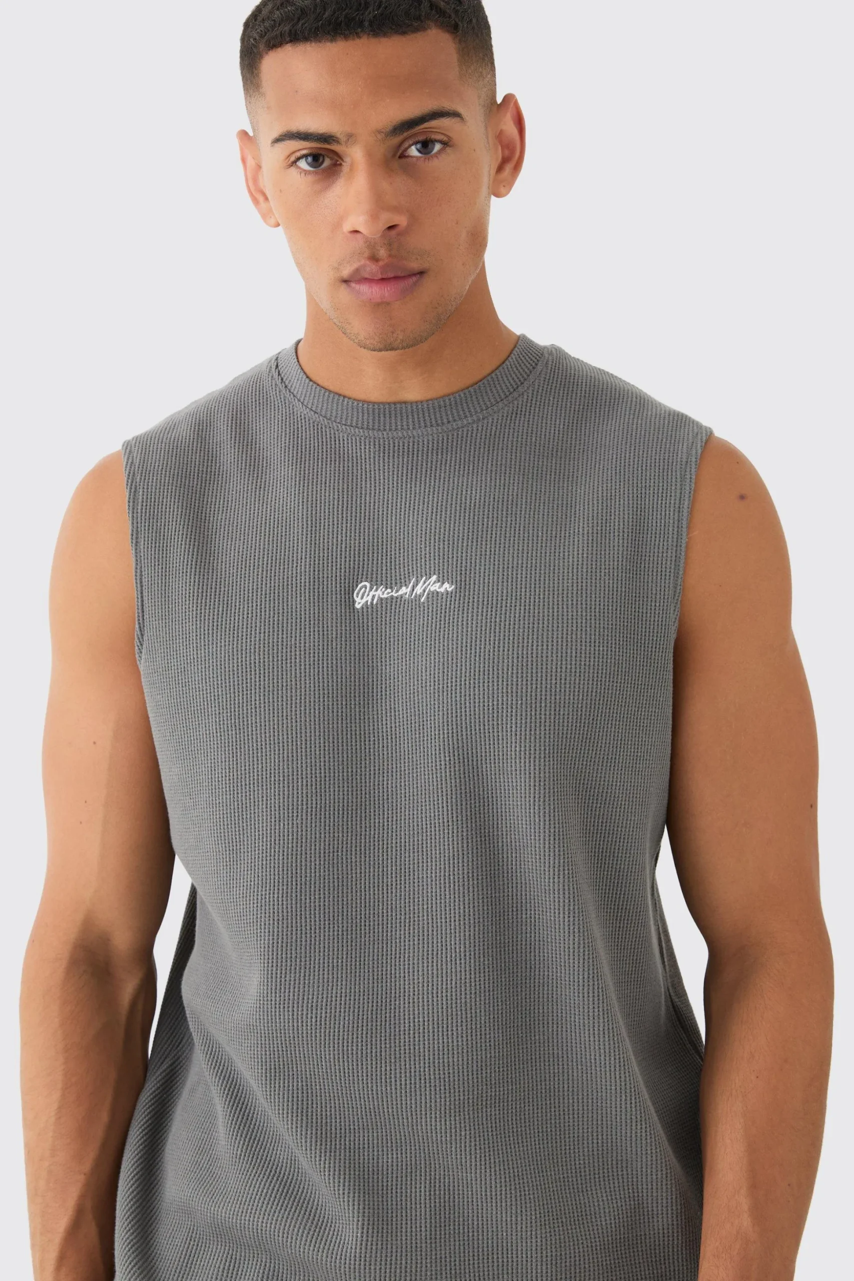 Man Regular Fit Waffle Tank And Cargo Shorts Set | BoohooMAN UK