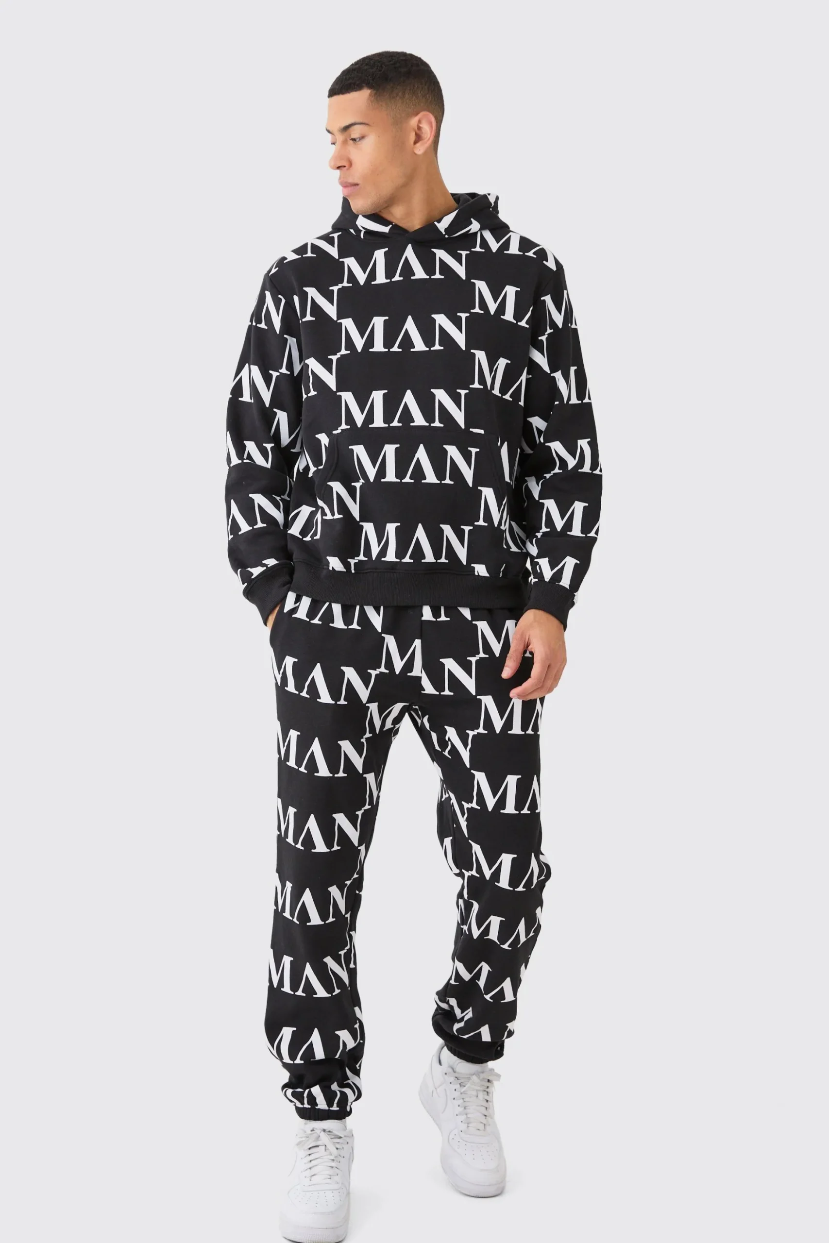 Man Roman All Over Print Hooded Tracksuit | BoohooMAN UK