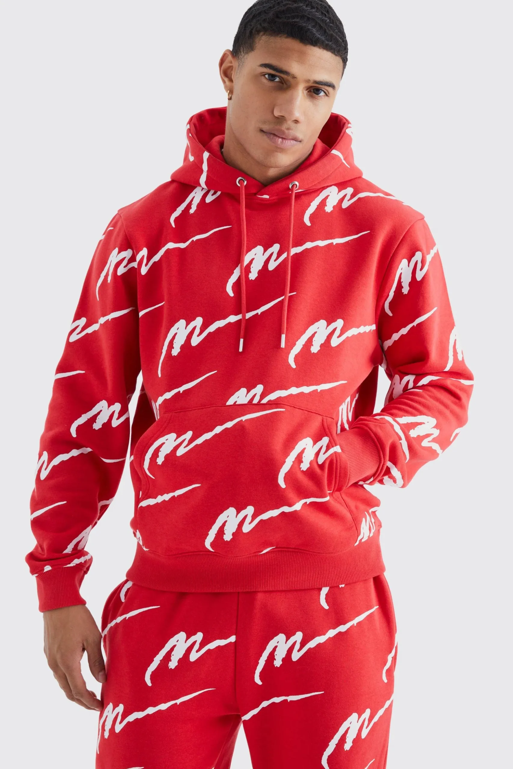 Man Signature All Over Print Hoodie Tracksuit | BoohooMAN UK