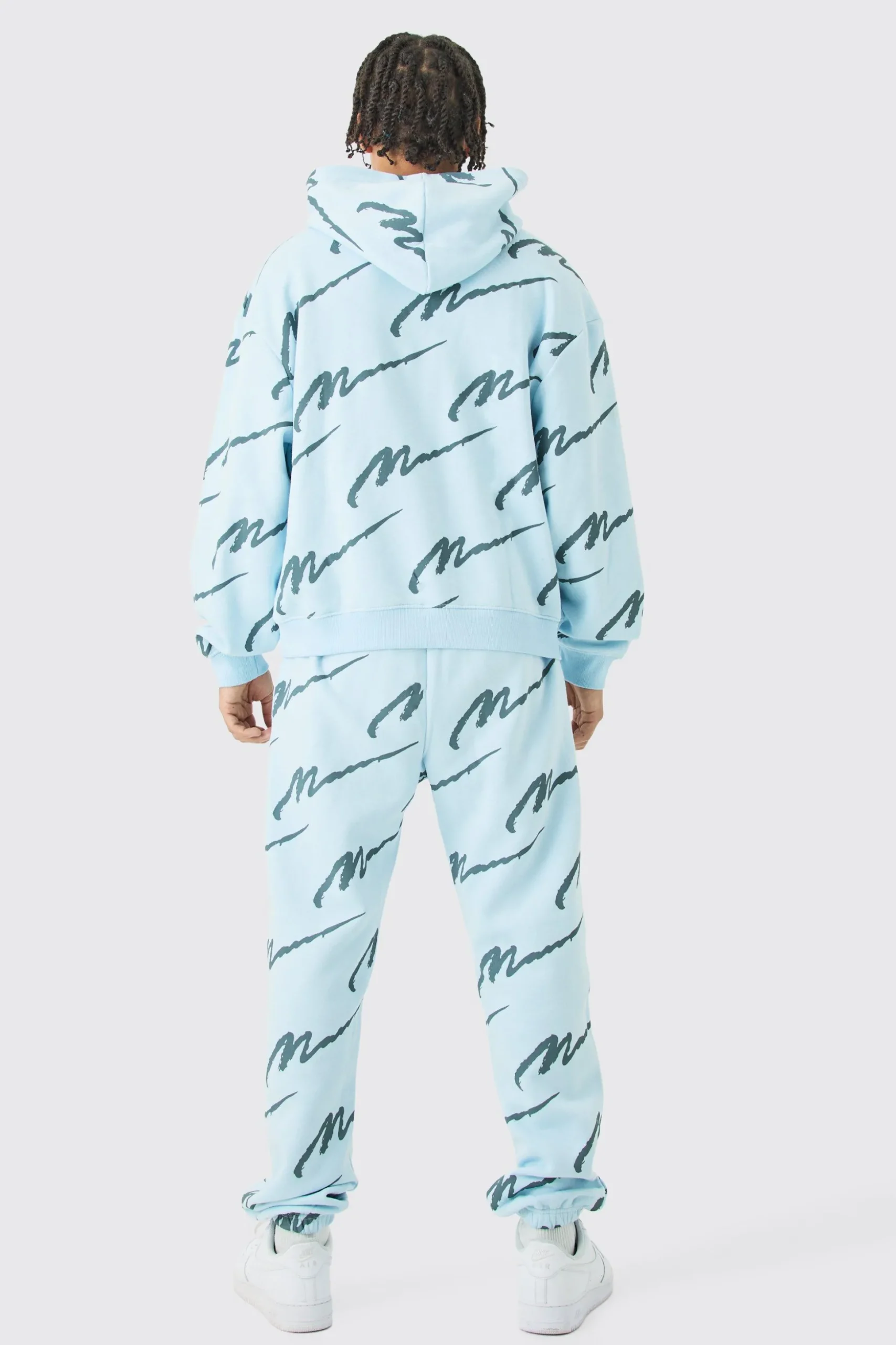 Man Signature All Over Print Boxy Hooded Tracksuit | BoohooMAN UK