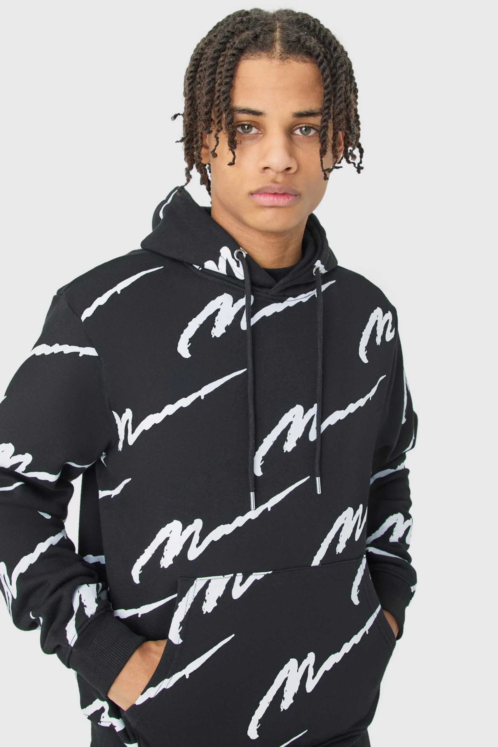 Man Signature All Over Print Hoodie | BoohooMAN UK