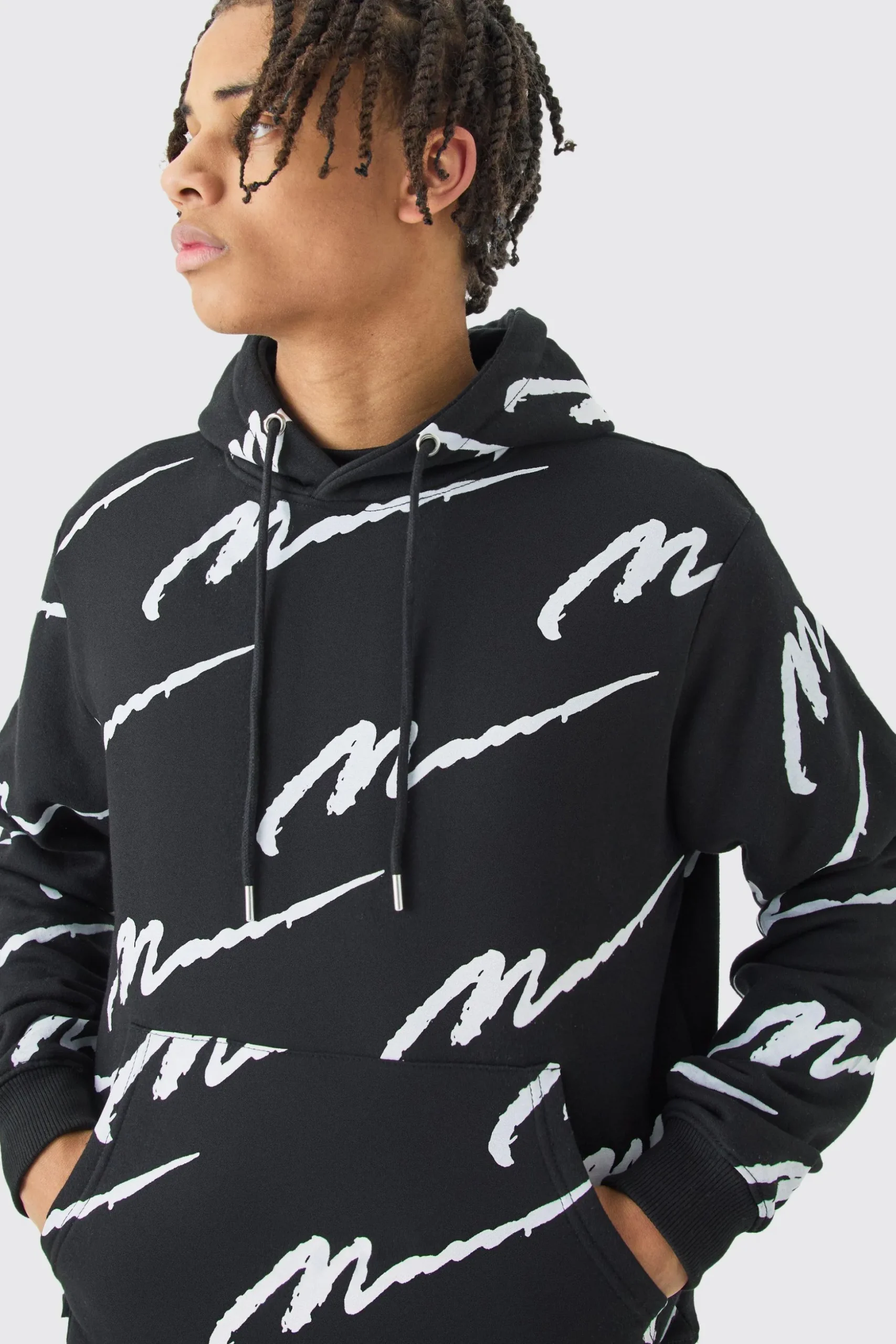 Man Signature All Over Print Hoodie | BoohooMAN UK