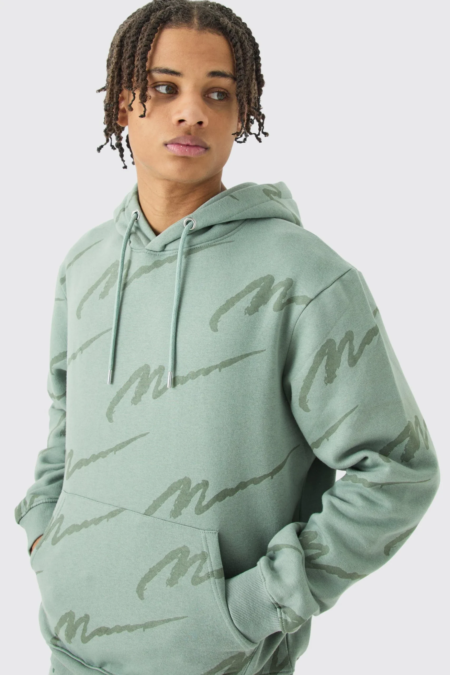 Man Signature All Over Print Hoodie | BoohooMAN UK