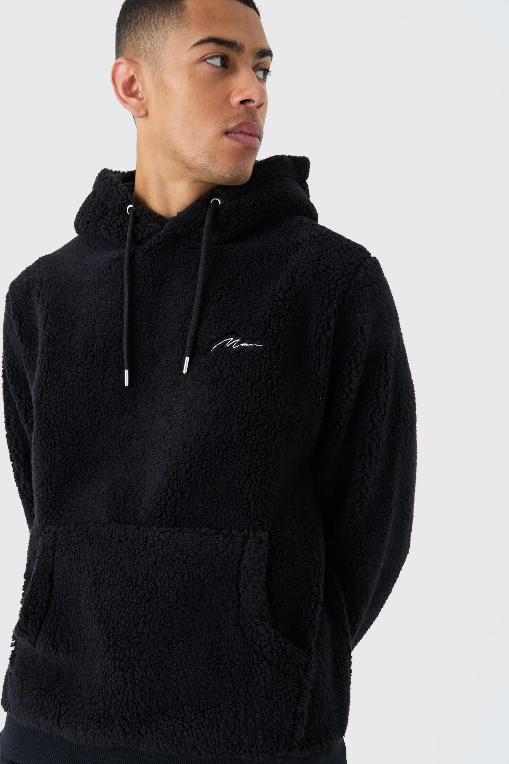 Man Signature Borg Over The Head Hoodie | BoohooMAN UK