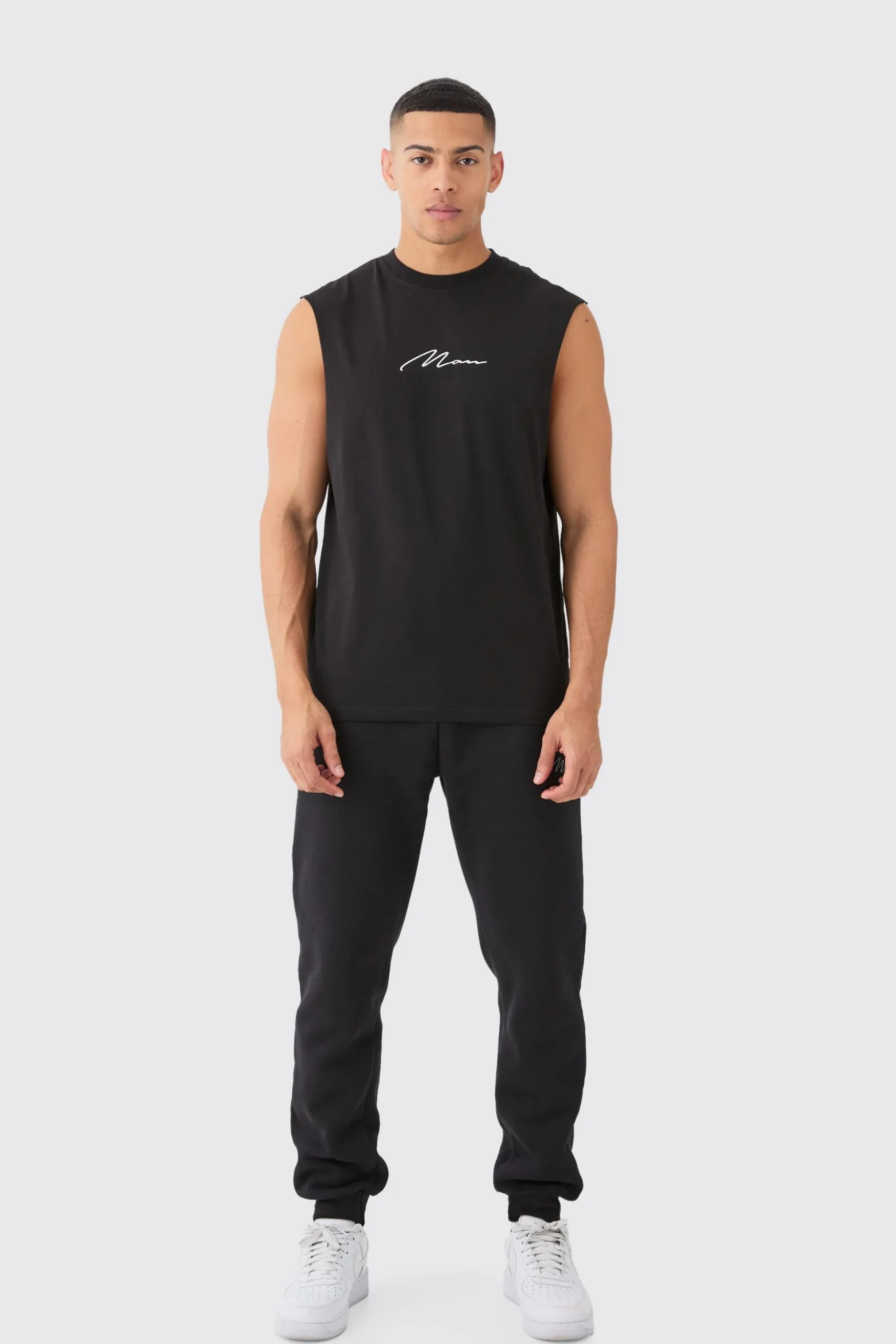 Man Signature Drop Armhole Tank | BoohooMAN UK
