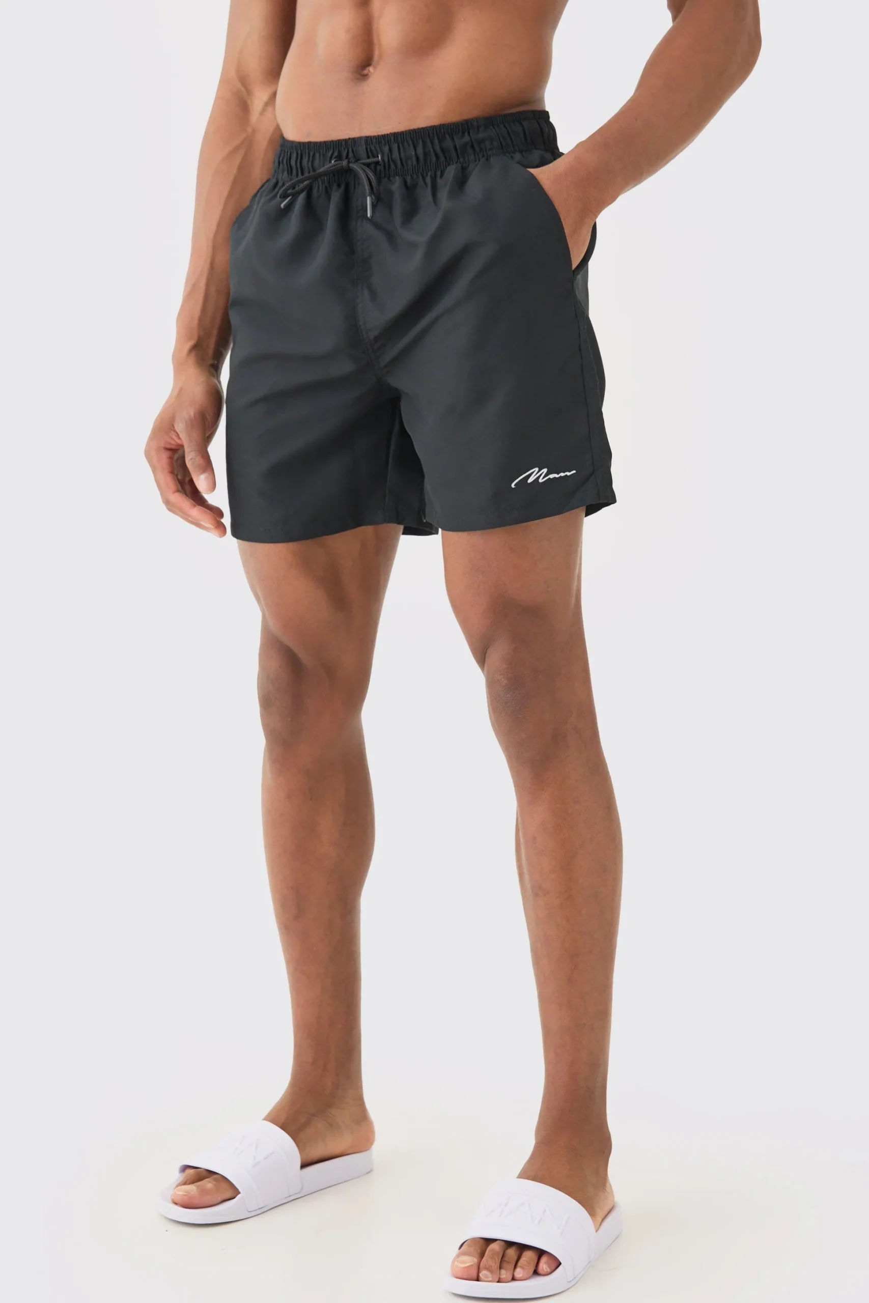 Man Signature Mid Length 2 Pack Swim Short | BoohooMAN UK