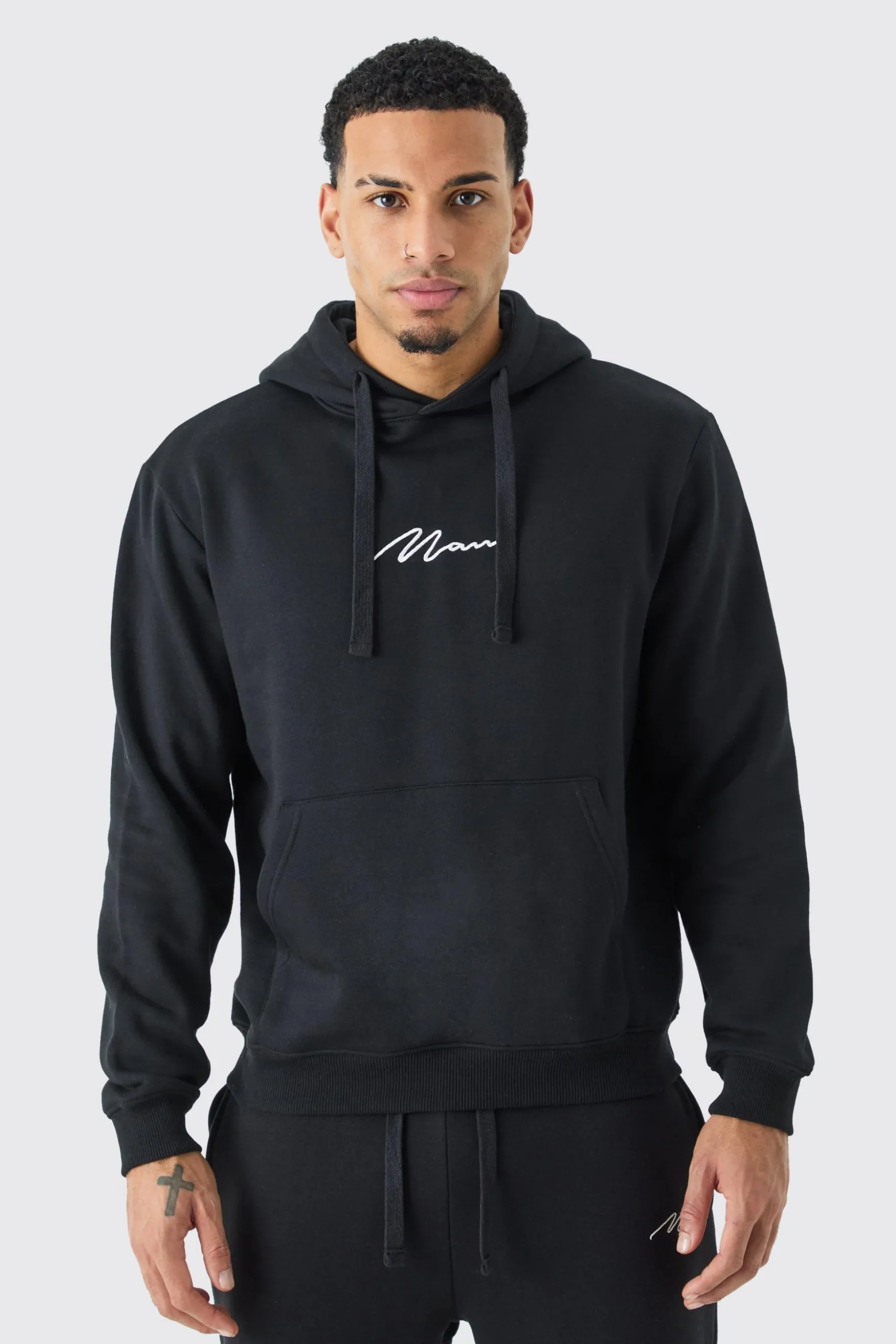 Man Signature Over The Head Hoodie | BoohooMAN UK