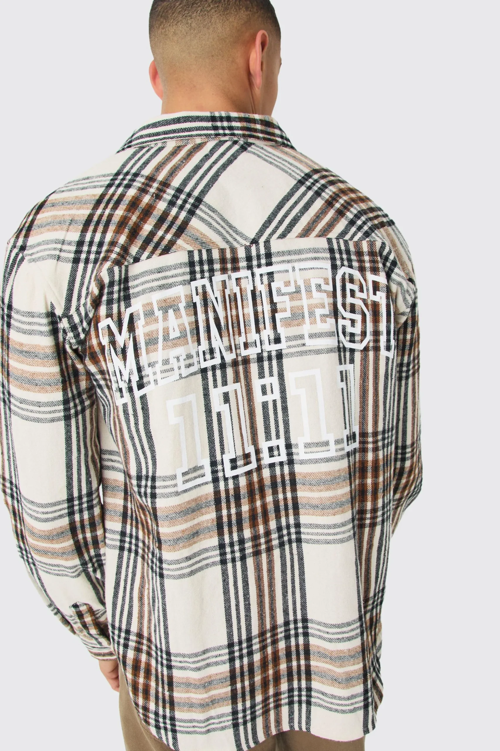 Manifest Back Print Check Shirt | BoohooMAN UK