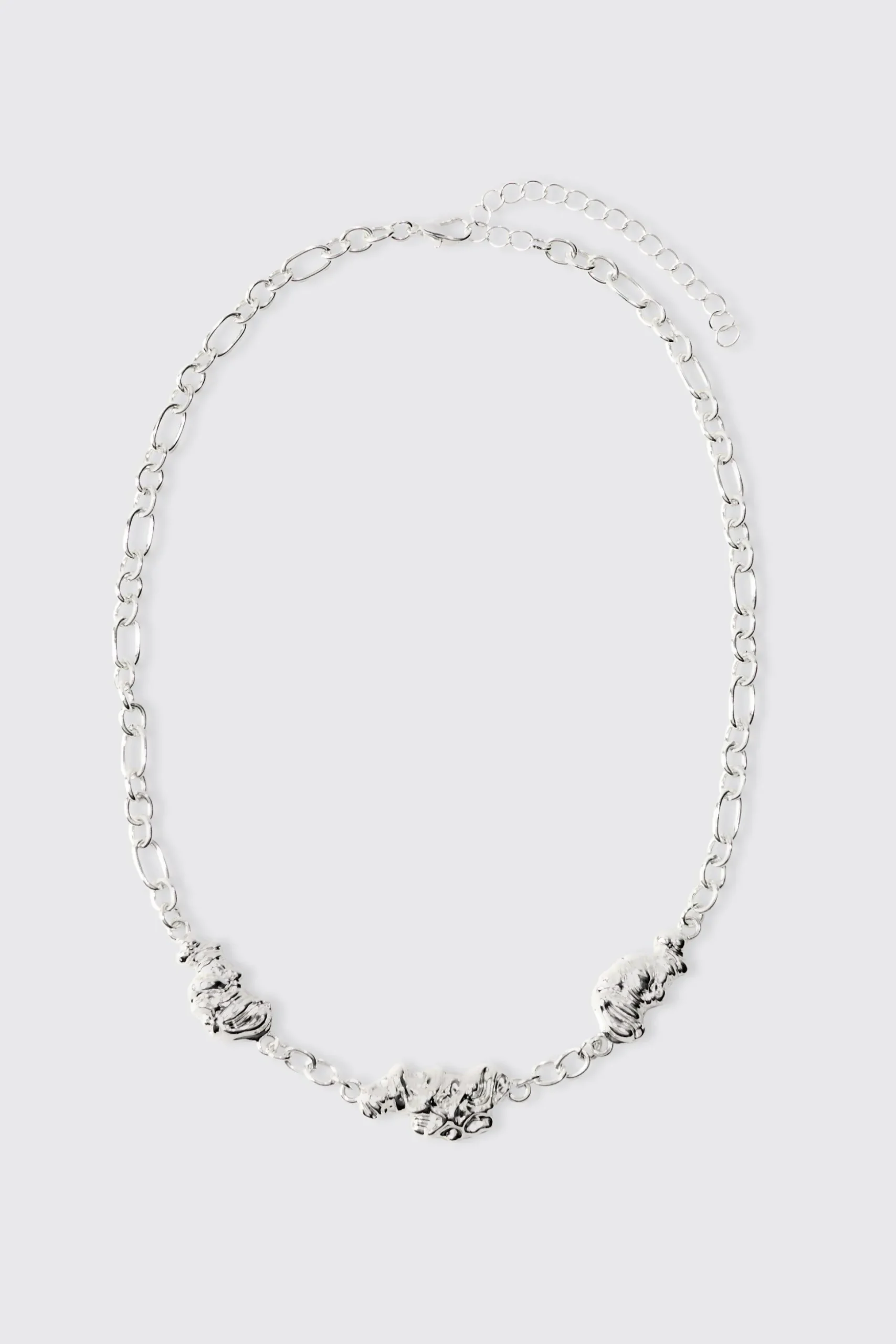 Melted Chain Detial Necklace In Silver | BoohooMAN UK