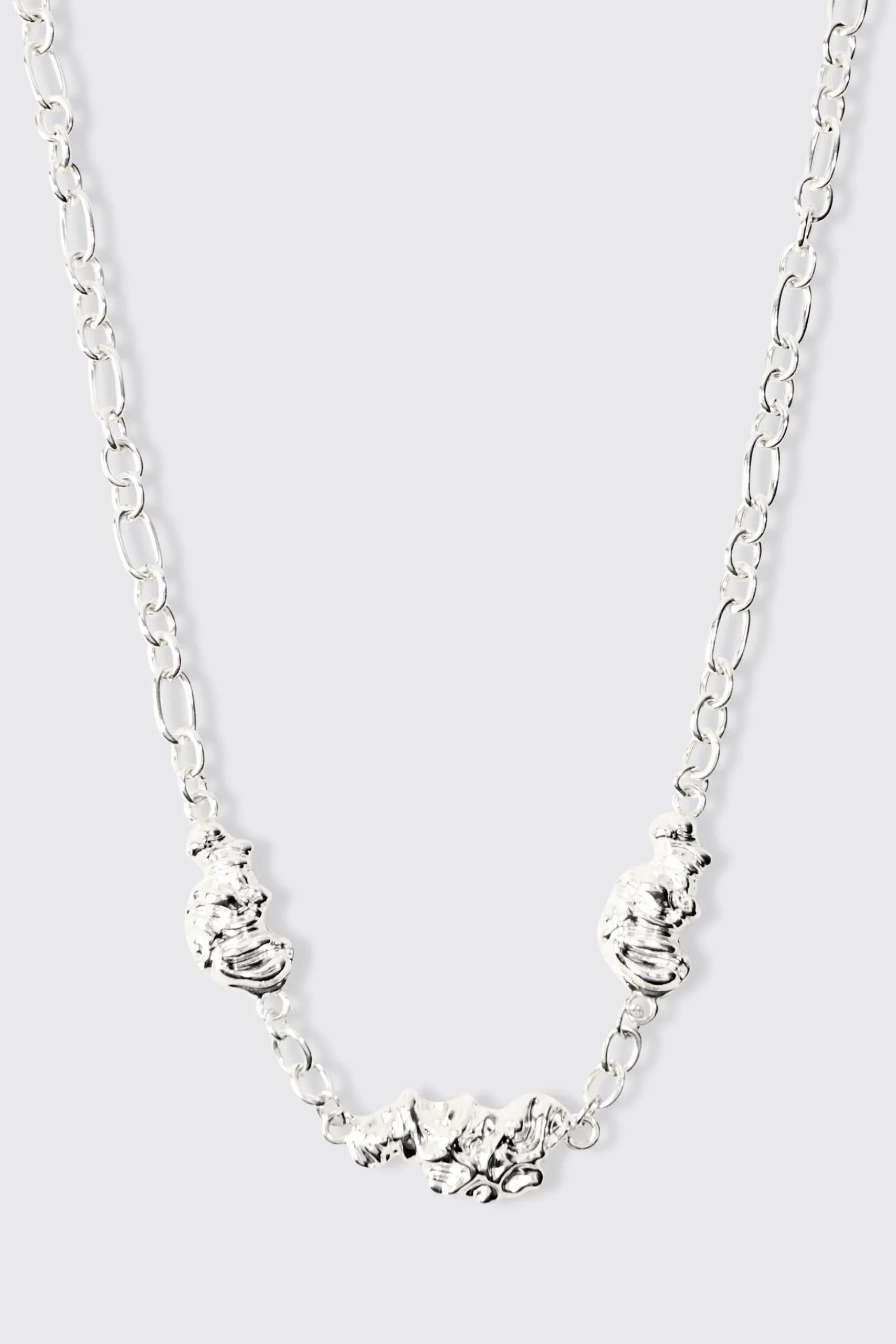Melted Chain Detial Necklace In Silver | BoohooMAN UK