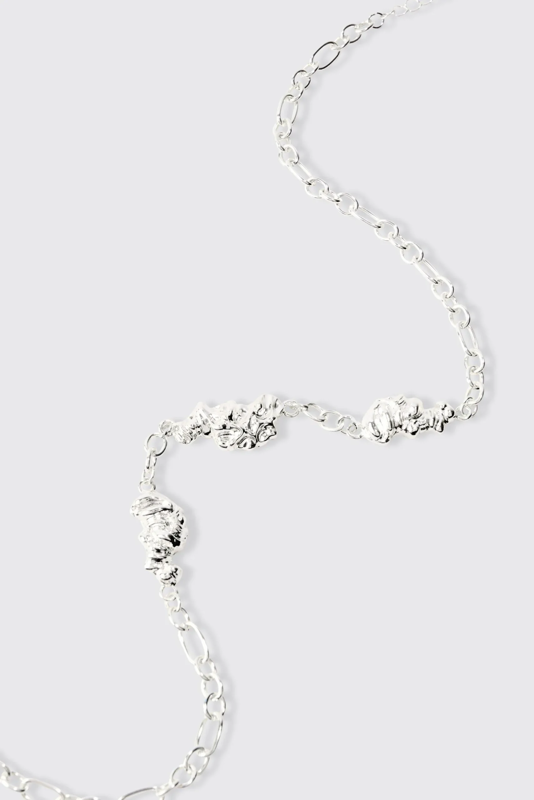 Melted Chain Detial Necklace In Silver | BoohooMAN UK